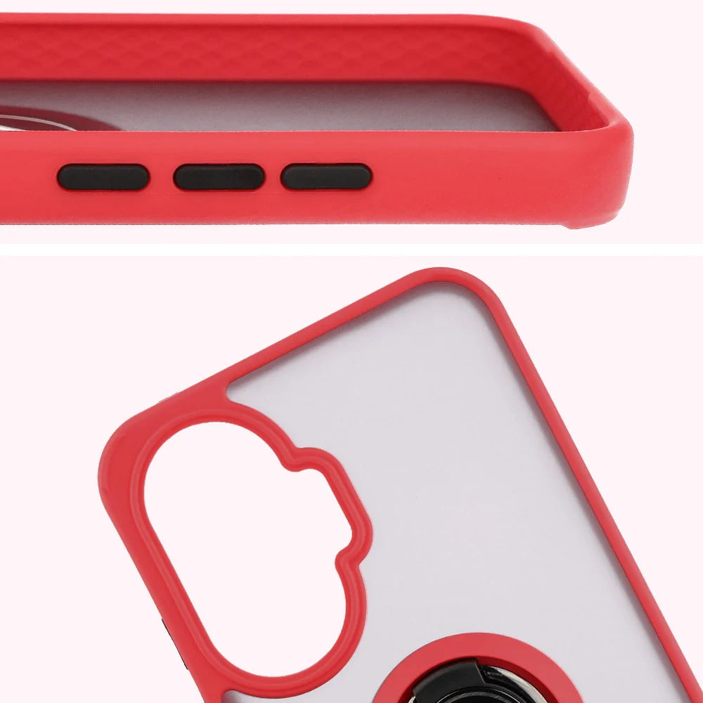 Handyhülle mit Fingergriff für Xiaomi POCO F7, Bizon Case Hybrid Ring, getönt mit rotem Rahmen