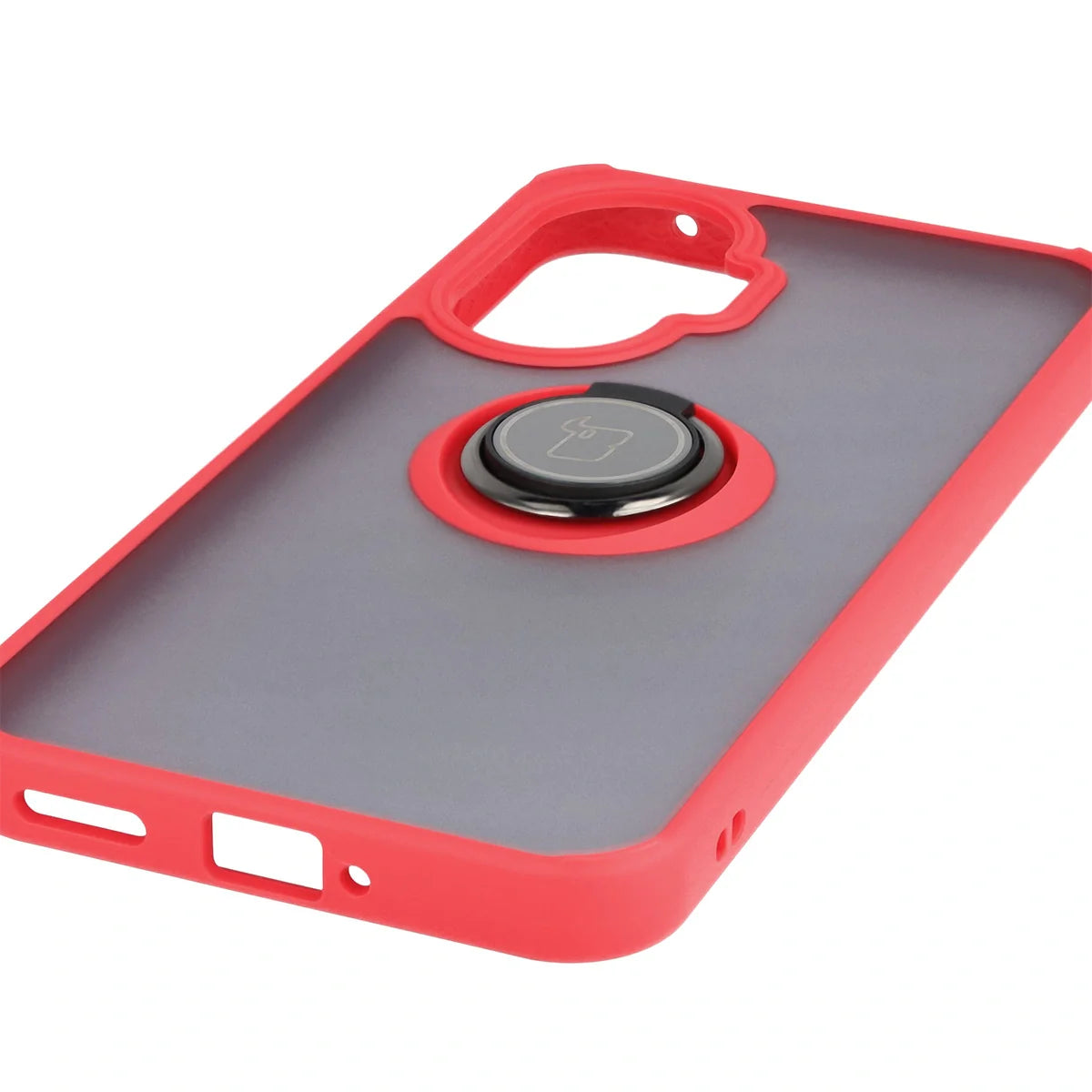 Handyhülle mit Fingergriff für Xiaomi POCO F7, Bizon Case Hybrid Ring, getönt mit rotem Rahmen
