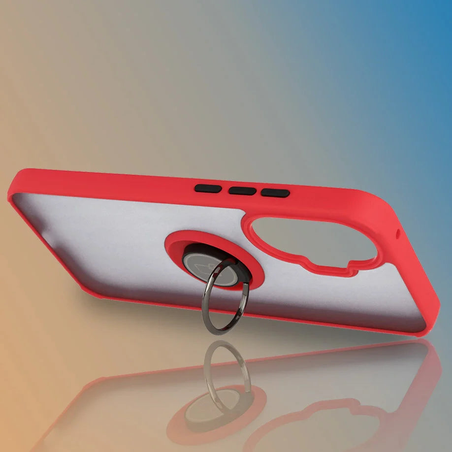 Handyhülle mit Fingergriff für Xiaomi POCO F7, Bizon Case Hybrid Ring, getönt mit rotem Rahmen