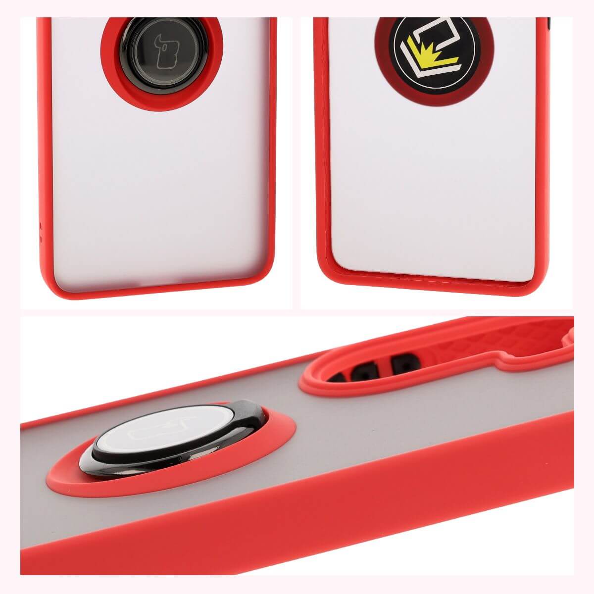 Handyhülle mit Fingergriff für Xiaomi Poco X7 Pro, Bizon Case Hybrid Ring, getönt mit rotem Rahmen