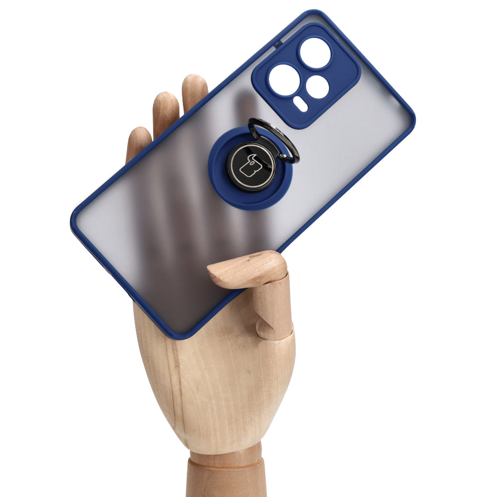 Handyhülle mit Fingergriff für Xiaomi Redmi Note 12 Pro+ 5G, Bizon Case Hybrid Ring, getönt mit dunkelblauem Rahmen