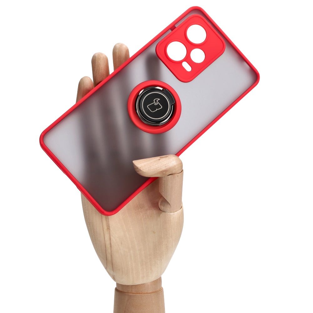 Handyhülle mit Fingergriff für Xiaomi Redmi Note 12 Pro+ 5G, Bizon Case Hybrid Ring, getönt mit rotem Rahmen