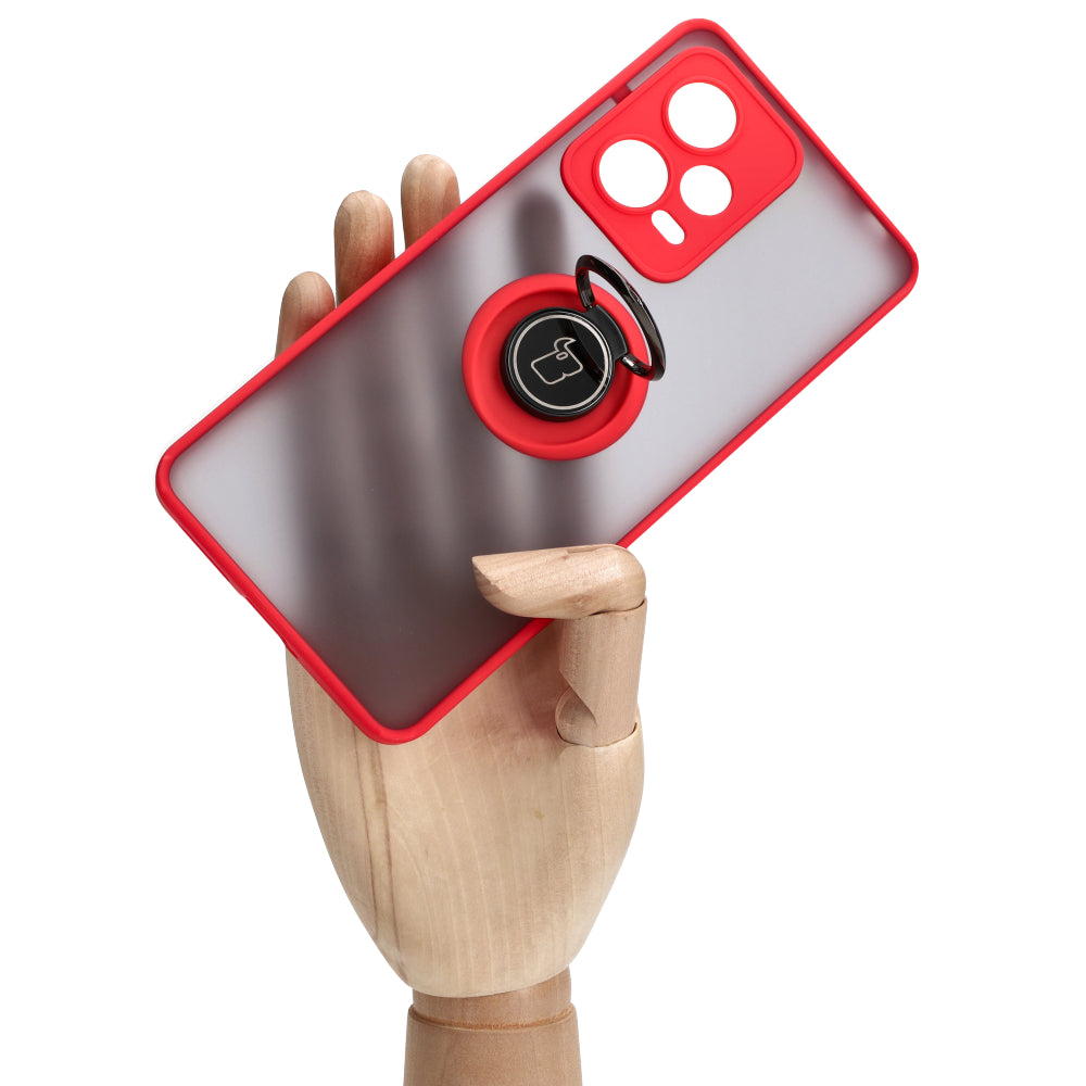 Handyhülle mit Fingergriff für Xiaomi Redmi Note 12 Pro+ 5G, Bizon Case Hybrid Ring, getönt mit rotem Rahmen