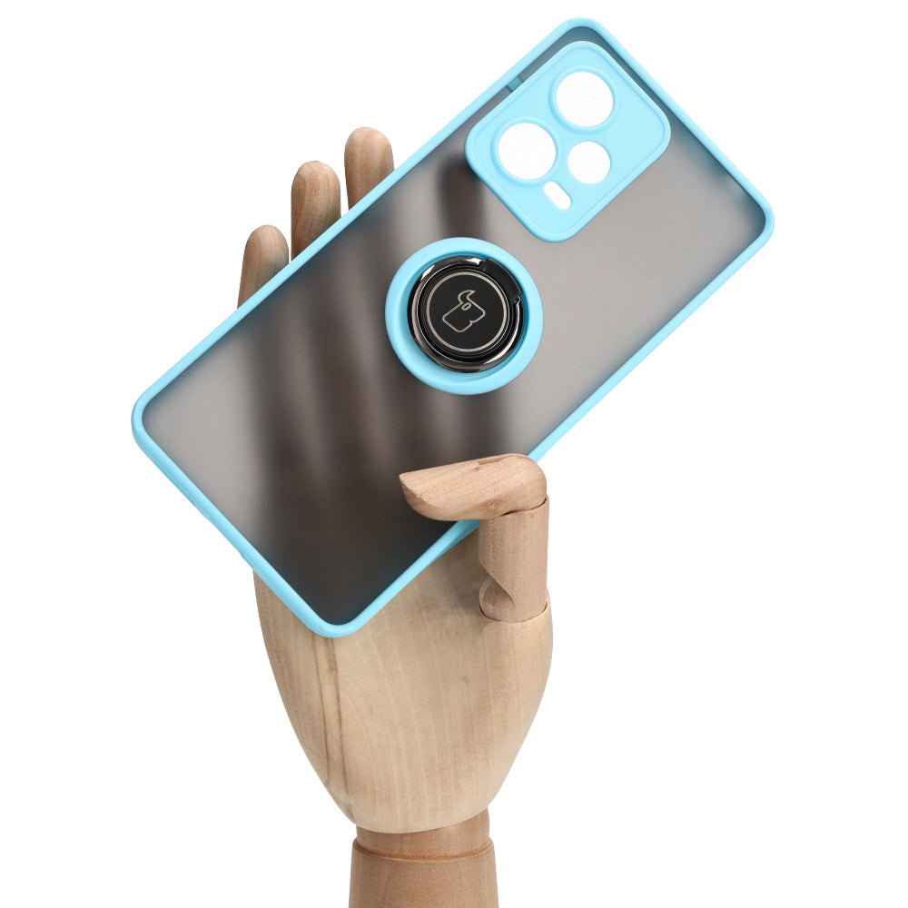 Handyhülle mit Fingergriff für Xiaomi Redmi Note 12 Pro+ 5G, Bizon Case Hybrid Ring, getönt mit hellblauem Rahmen