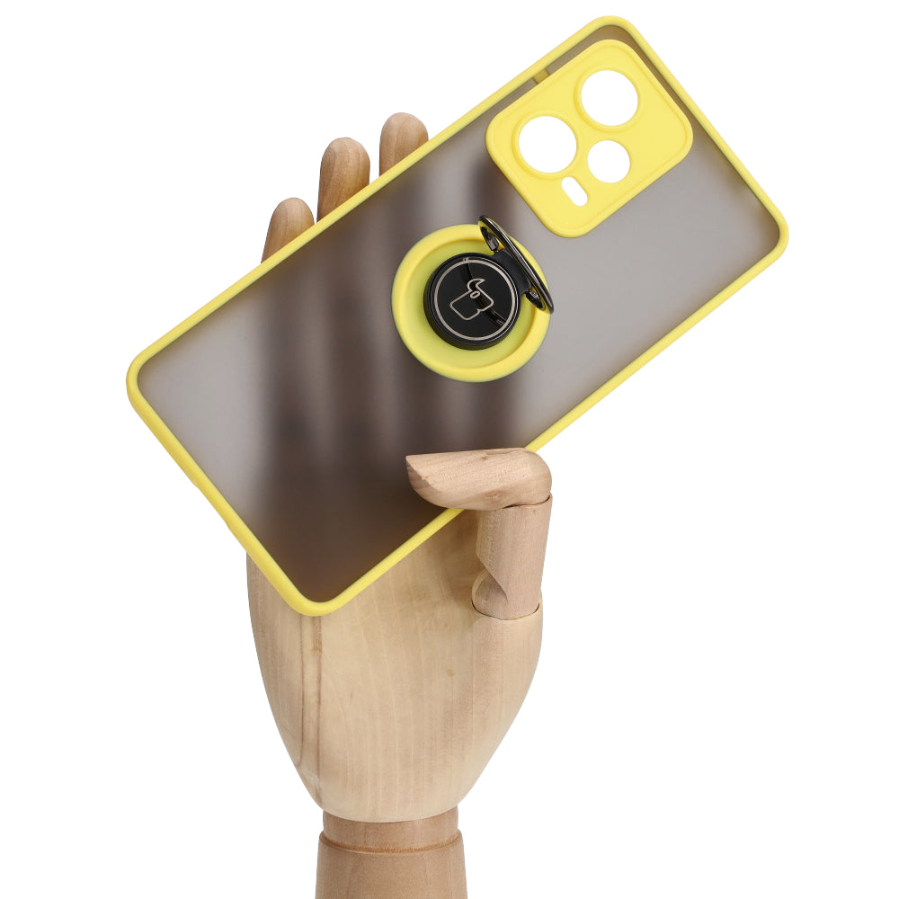Handyhülle mit Fingergriff für Xiaomi Redmi Note 12 Pro+ 5G, Bizon Case Hybrid Ring, getönt mit gelbem Rahmen
