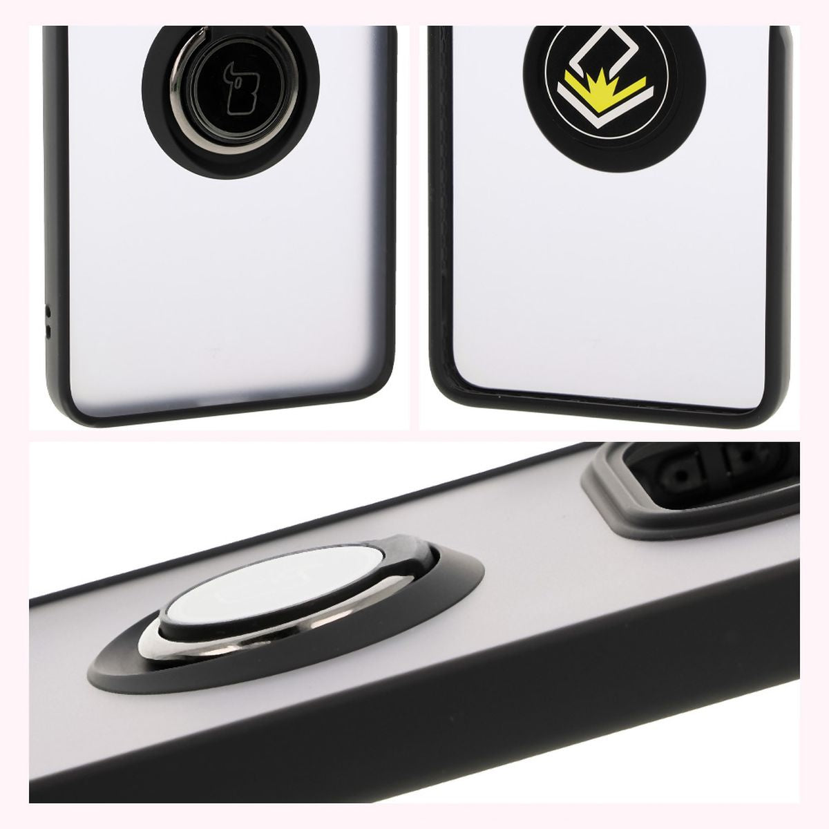 Handyhülle mit Fingergriff für Xiaomi Redmi Note 14 5G, Bizon Case Hybrid Ring, getönt mit schwarzem Rahmen