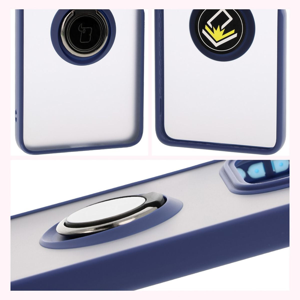 Handyhülle mit Fingergriff für Xiaomi Redmi Note 14 5G, Bizon Case Hybrid Ring, getönt mit dunkelblauem Rahmen