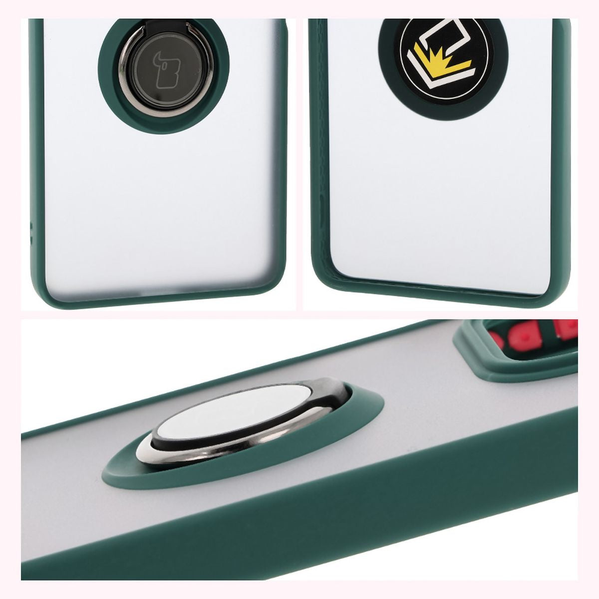 Handyhülle mit Fingergriff für Xiaomi Redmi Note 14 5G, Bizon Case Hybrid Ring, getönt mit dunkelgrünem Rahmen
