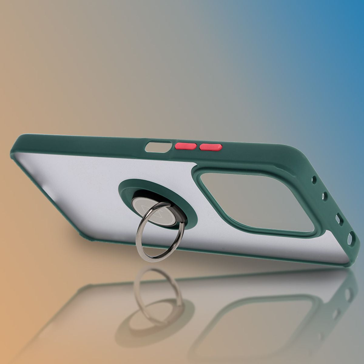 Handyhülle mit Fingergriff für Xiaomi Redmi Note 14 5G, Bizon Case Hybrid Ring, getönt mit dunkelgrünem Rahmen