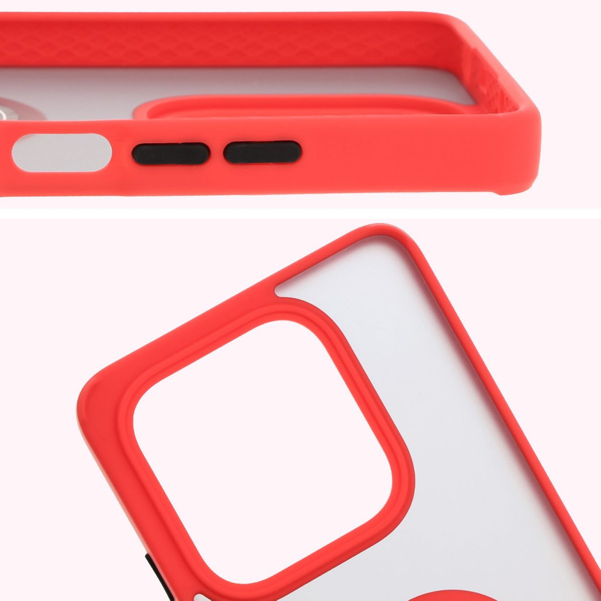 Handyhülle mit Fingergriff für Xiaomi Redmi Note 14 5G, Bizon Case Hybrid Ring, getönt mit rotem Rahmen