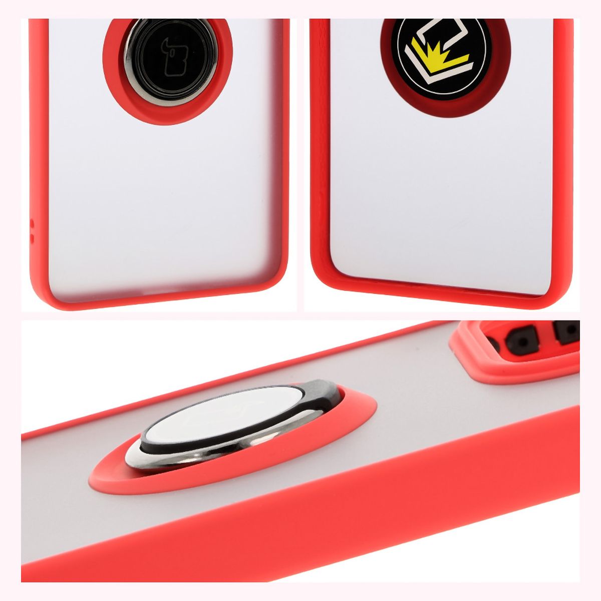 Handyhülle mit Fingergriff für Xiaomi Redmi Note 14 5G, Bizon Case Hybrid Ring, getönt mit rotem Rahmen