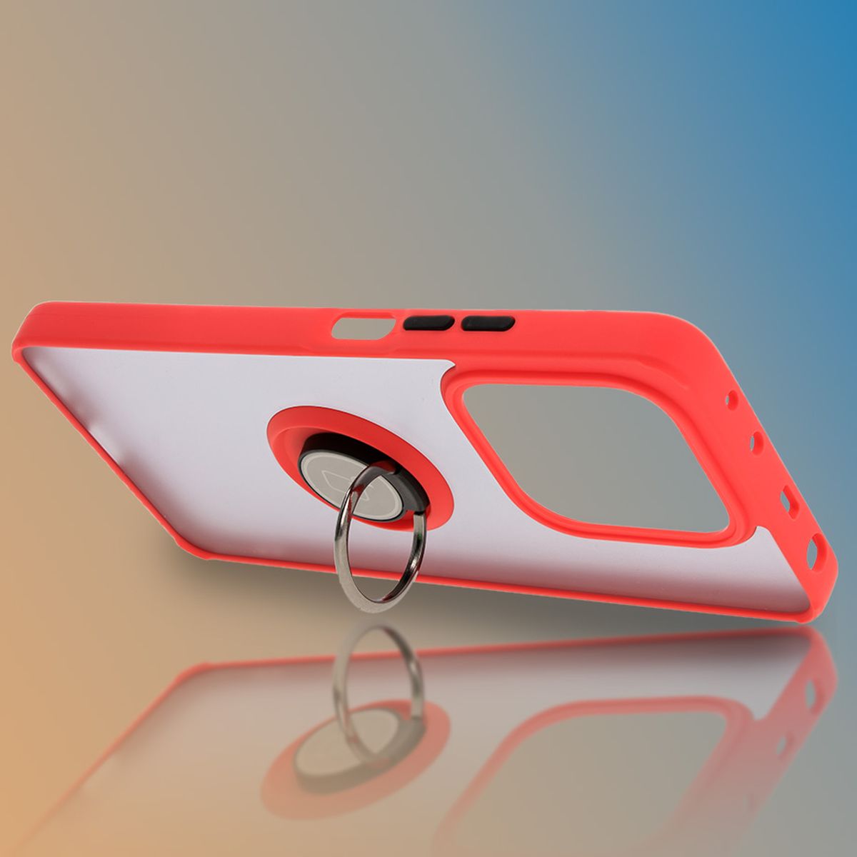 Handyhülle mit Fingergriff für Xiaomi Redmi Note 14 5G, Bizon Case Hybrid Ring, getönt mit rotem Rahmen