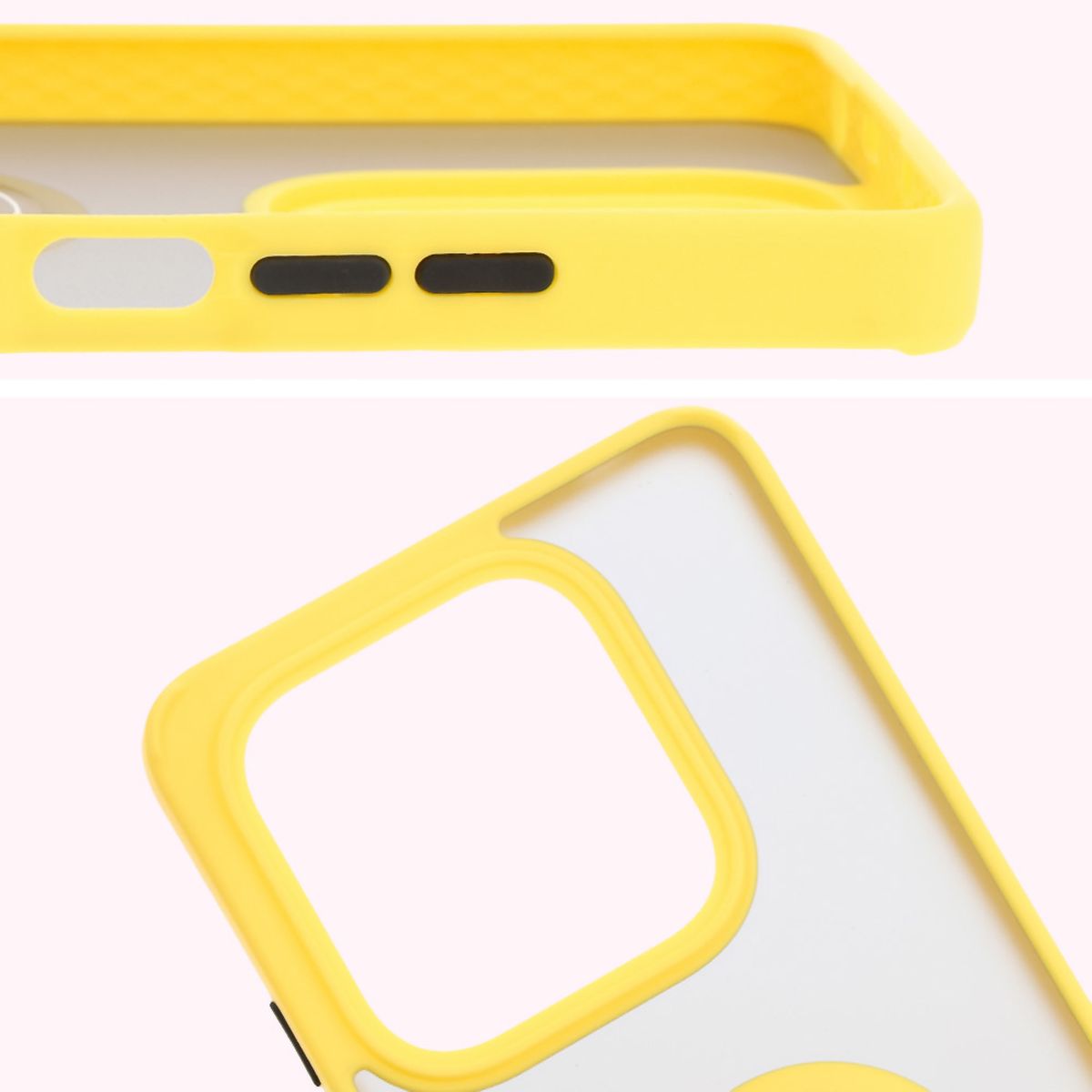 Handyhülle mit Fingergriff für Xiaomi Redmi Note 14 5G, Bizon Case Hybrid Ring, getönt mit gelbem Rahmen