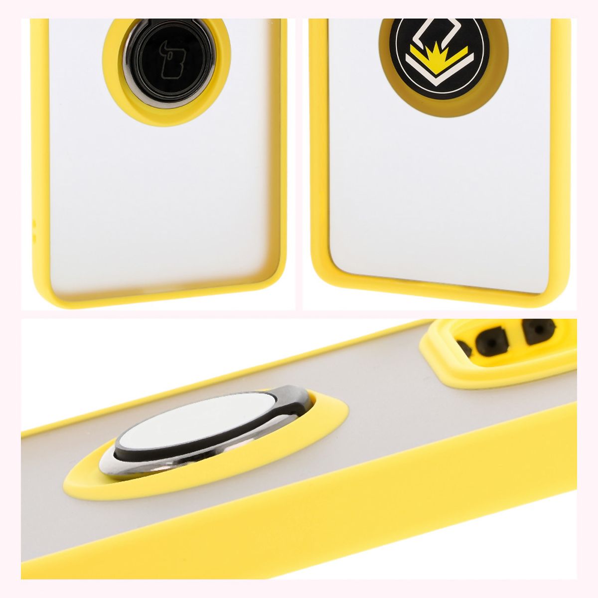 Handyhülle mit Fingergriff für Xiaomi Redmi Note 14 5G, Bizon Case Hybrid Ring, getönt mit gelbem Rahmen