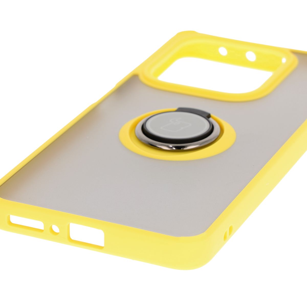 Handyhülle mit Fingergriff für Xiaomi Redmi Note 14 5G, Bizon Case Hybrid Ring, getönt mit gelbem Rahmen