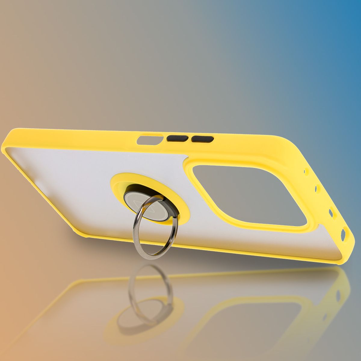 Handyhülle mit Fingergriff für Xiaomi Redmi Note 14 5G, Bizon Case Hybrid Ring, getönt mit gelbem Rahmen