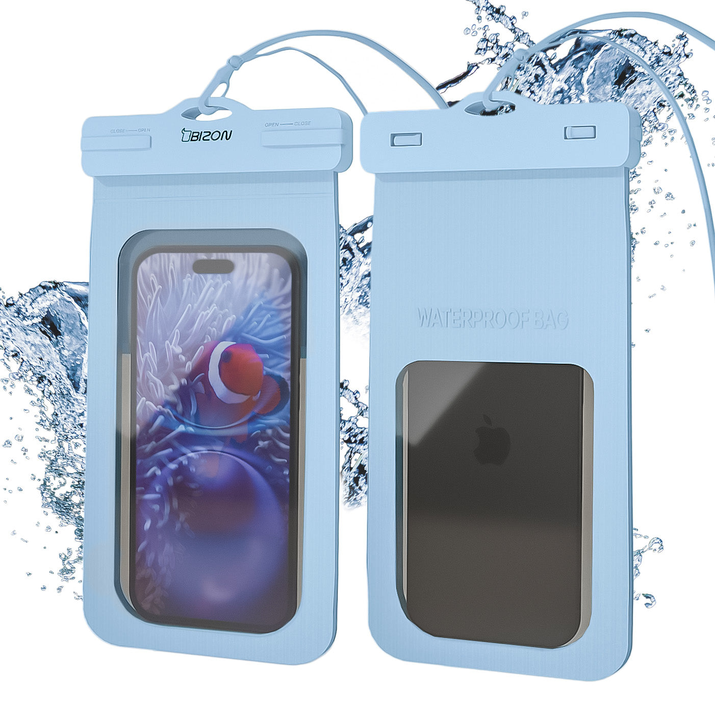 Wasserdichte Handyhülle Bizon Case Hydrowrap, 2 Stück, Hellblau