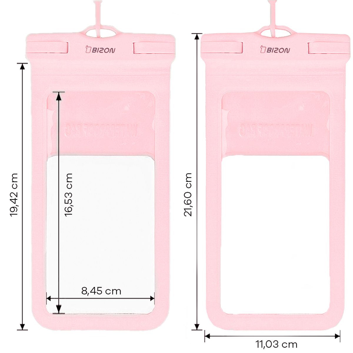 Wasserdichte Handyhülle Bizon Case Hydrowrap, 2 Stück, Rosa