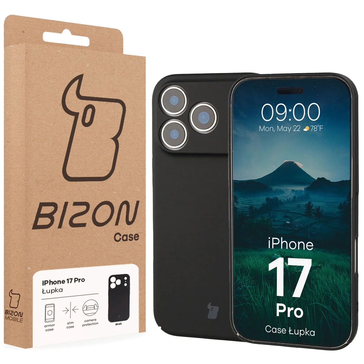 Handyhülle für iPhone 17 Pro, Bizon Case Lupka, Schwarz