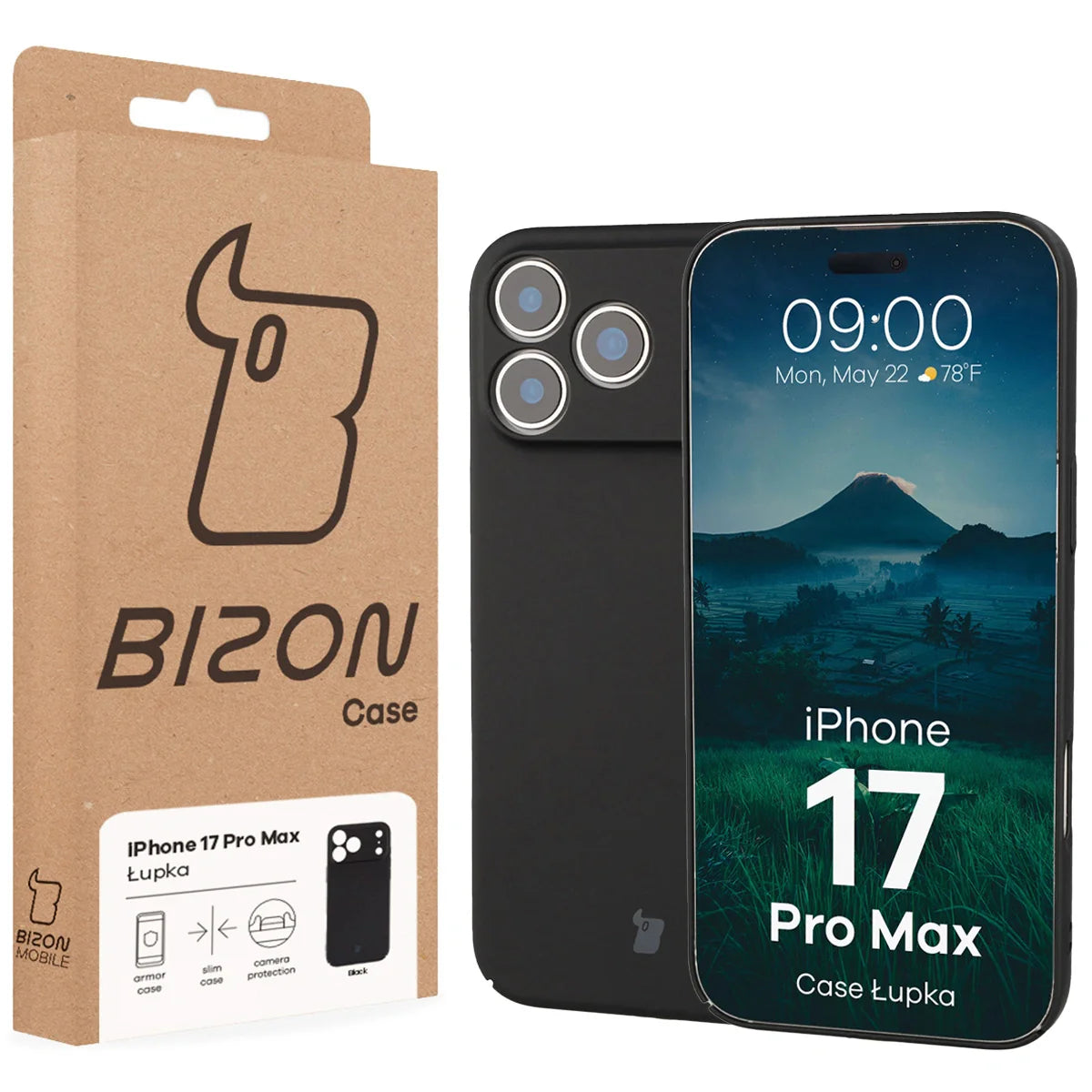 Handyhülle für iPhone 17 Pro Max, Bizon Case Lupka, Schwarz