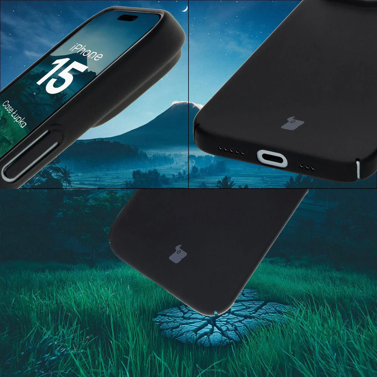 Handyhülle für iPhone 15, Bizon Case Lupka, Schwarz