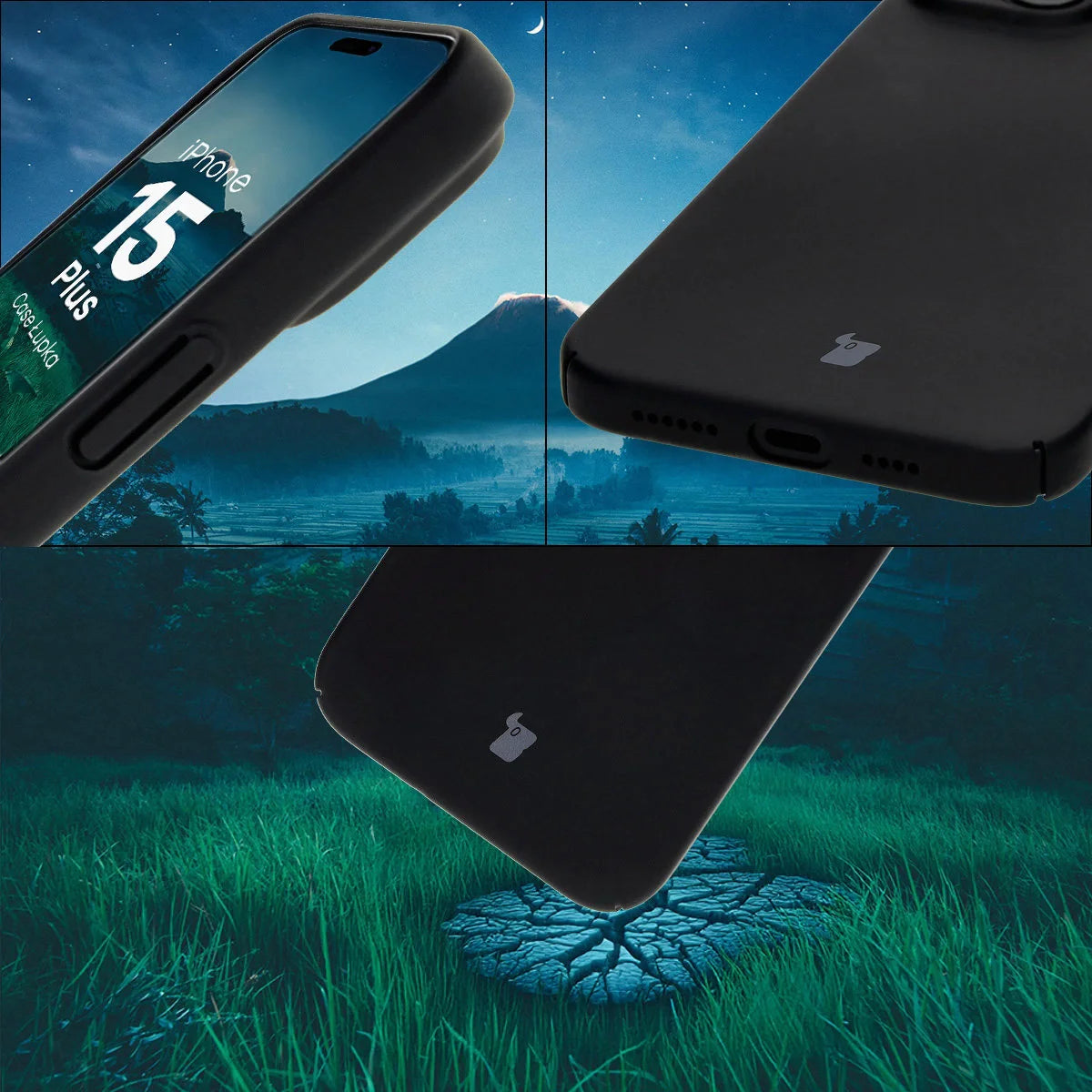 Handyhülle für iPhone 15 Plus, Bizon Case Lupka, Schwarz