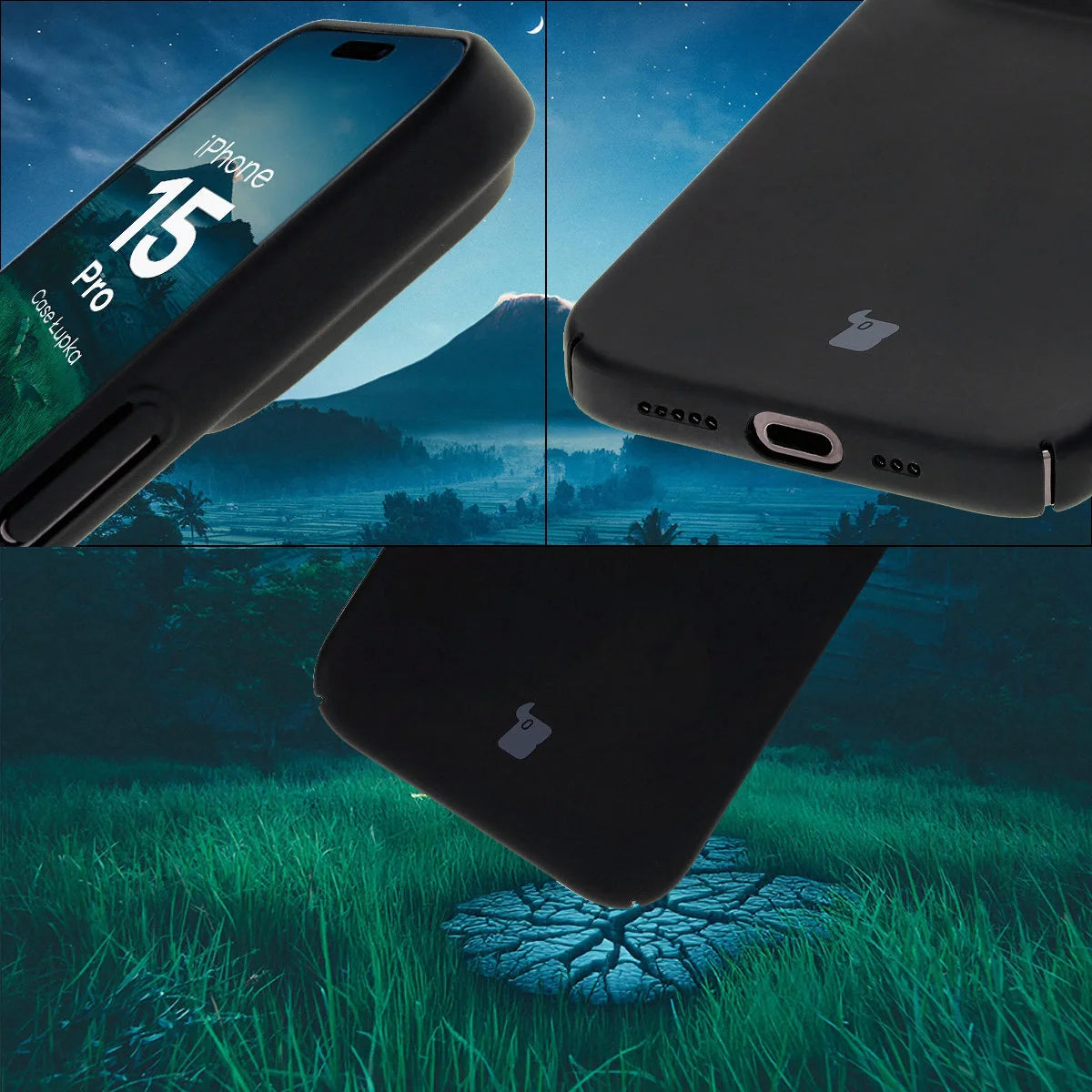 Handyhülle für iPhone 15 Pro, Bizon Case Lupka, Schwarz