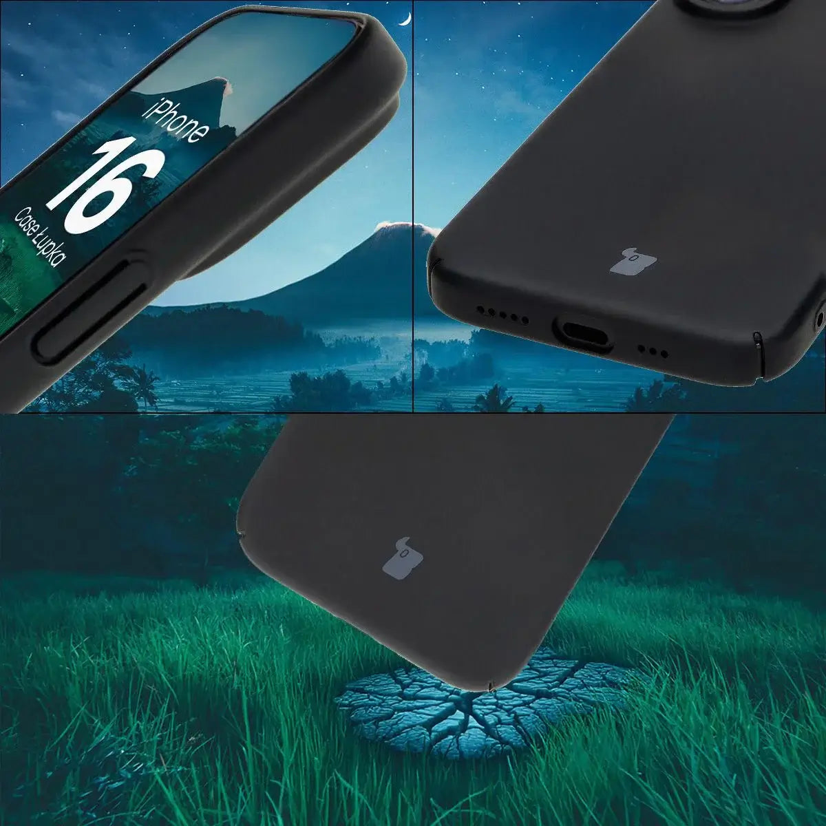 Handyhülle für iPhone 16, Bizon Case Lupka, Schwarz