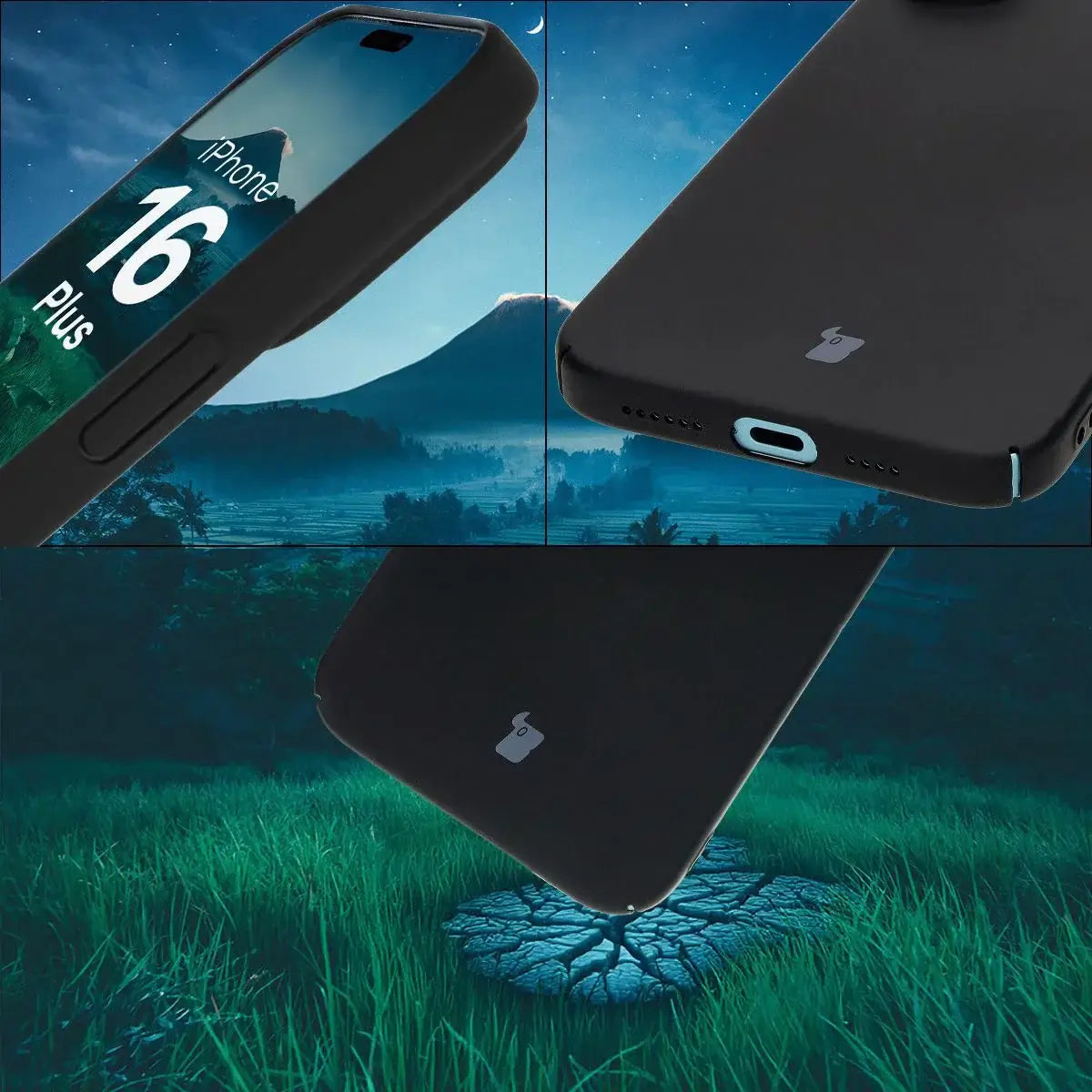 Handyhülle für iPhone 16 Plus, Bizon Case Lupka, Schwarz