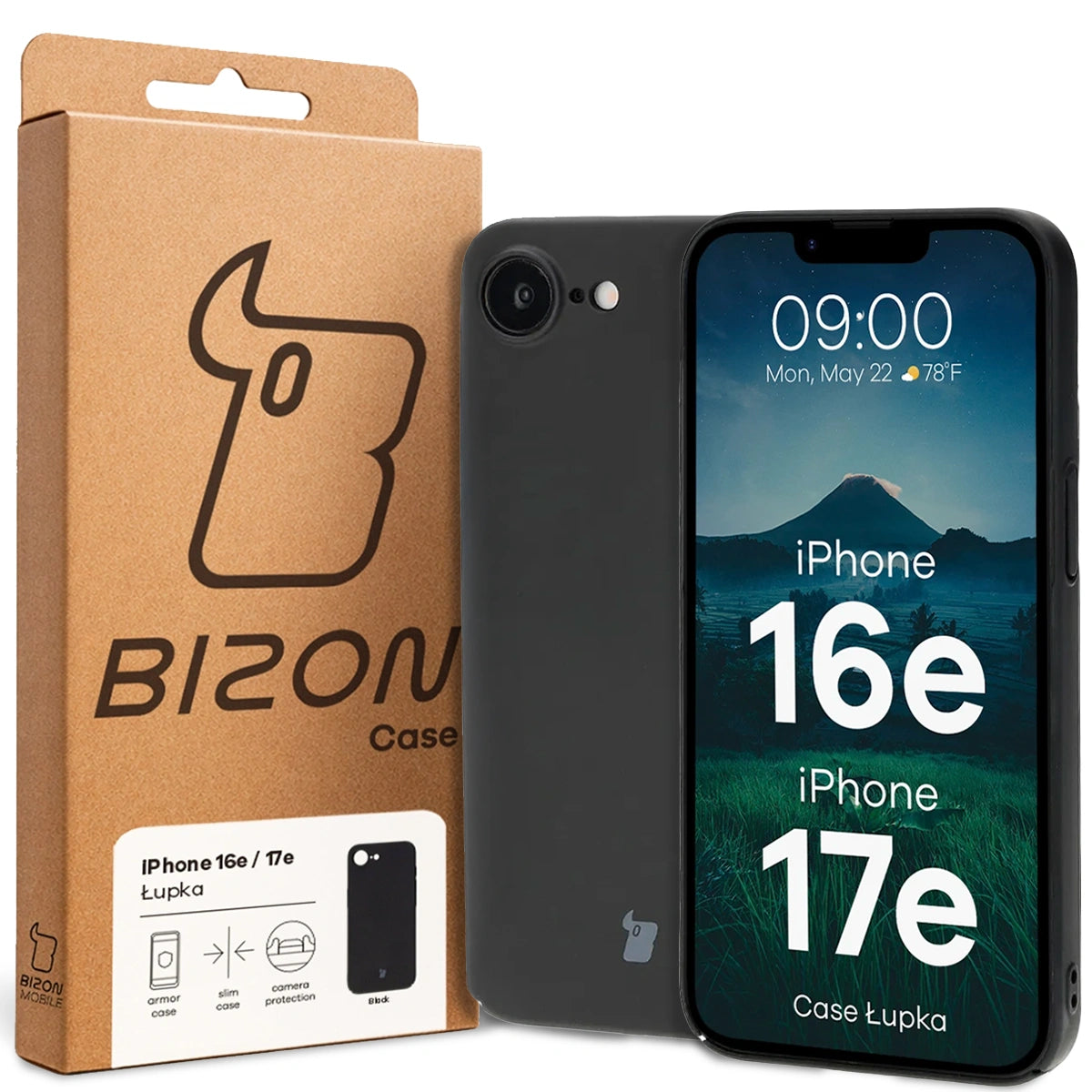 Handyhülle für iPhone 17e / 16e, Bizon Case Lupka, Schwarz