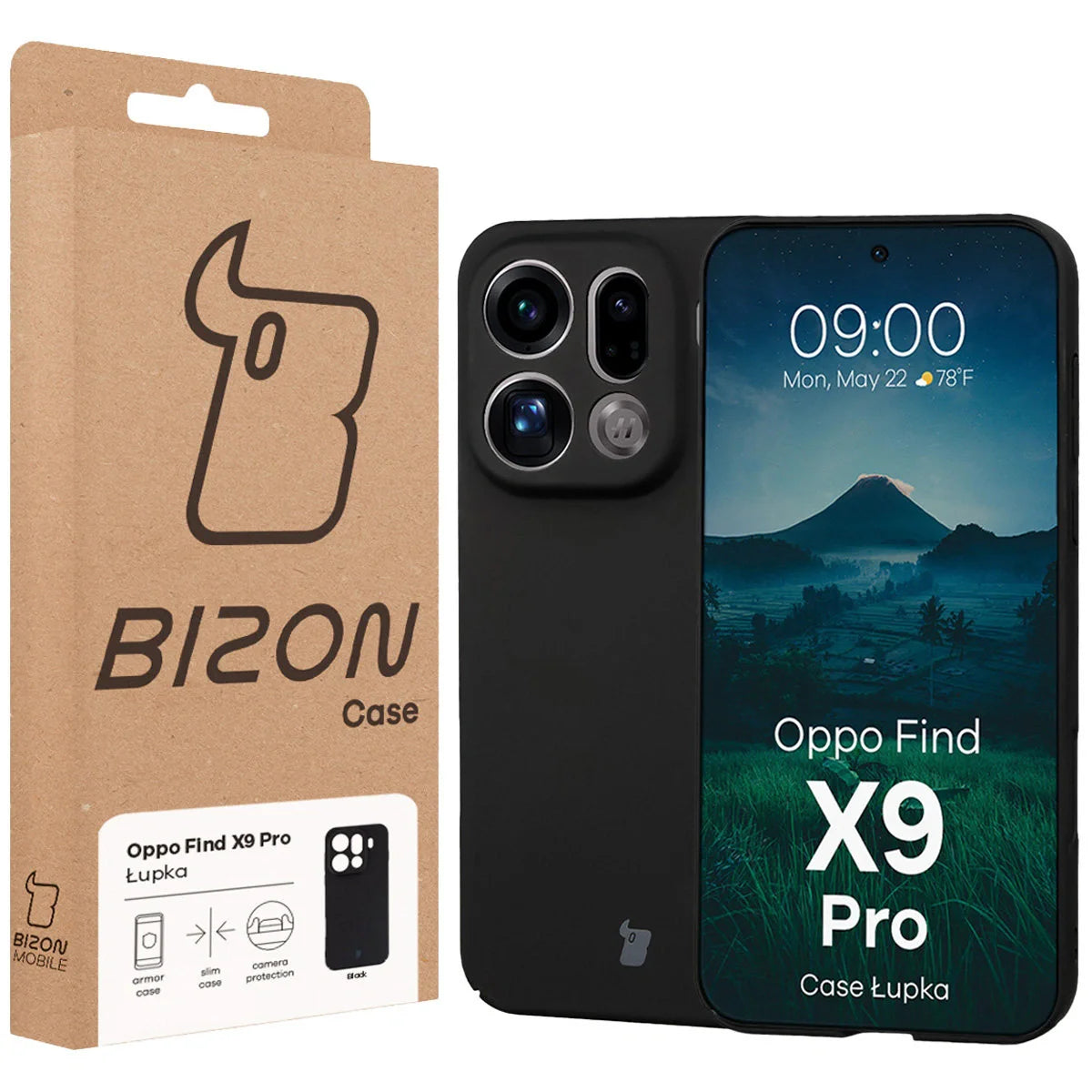 Handyhülle für Oppo Find X9 Pro, Bizon Case Lupka, Schwarz