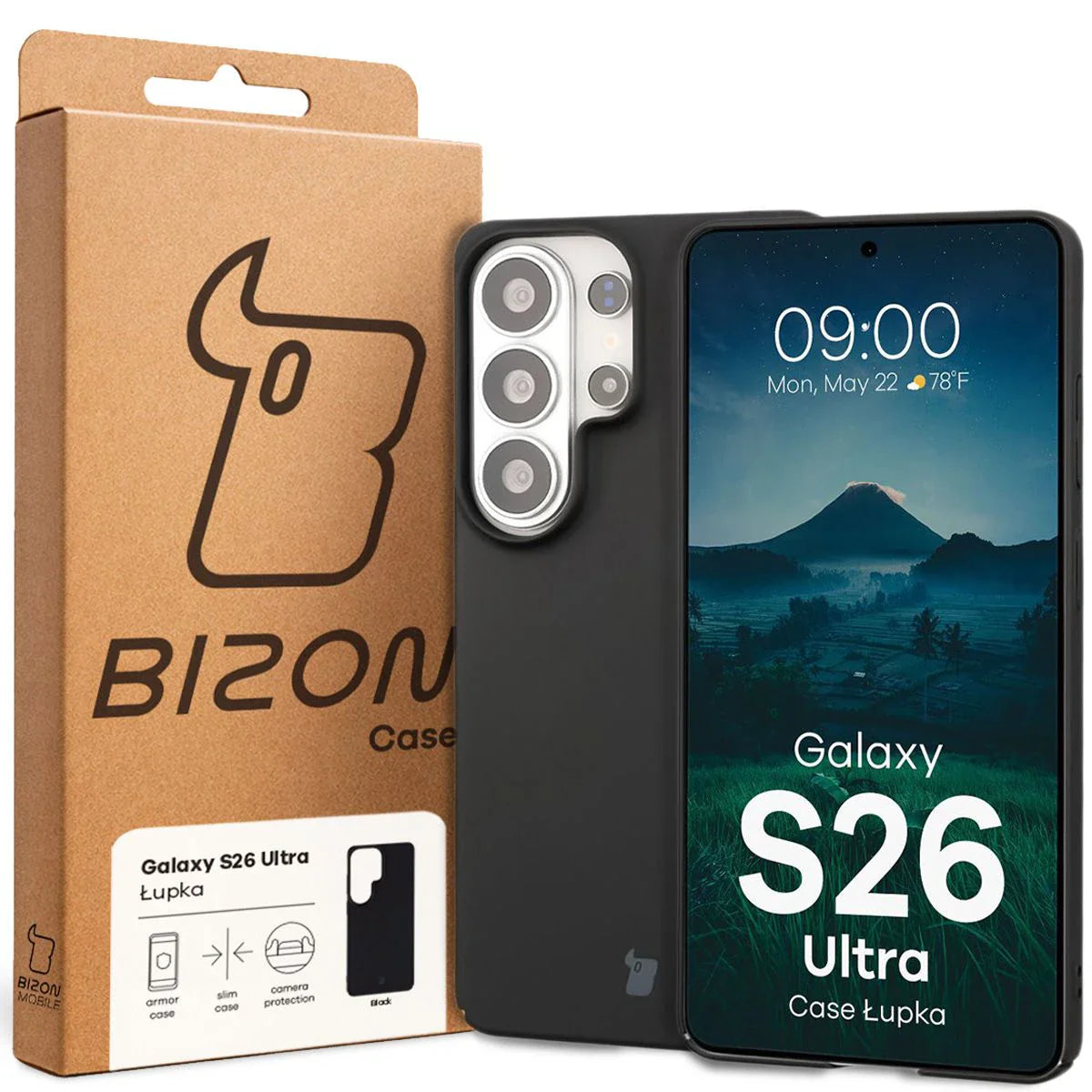 Handyhülle für Galaxy S26 Ultra, Bizon Case Lupka, Schwarz