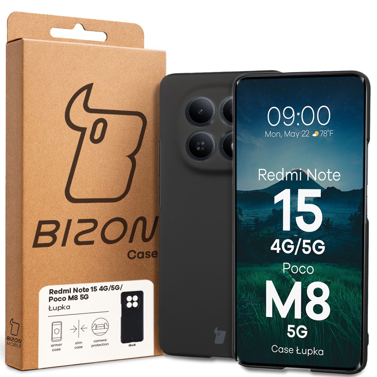 Handyhülle für Xiaomi Redmi Note 15 4G/5G / POCO M8 5G, Bizon Case Lupka, Schwarz