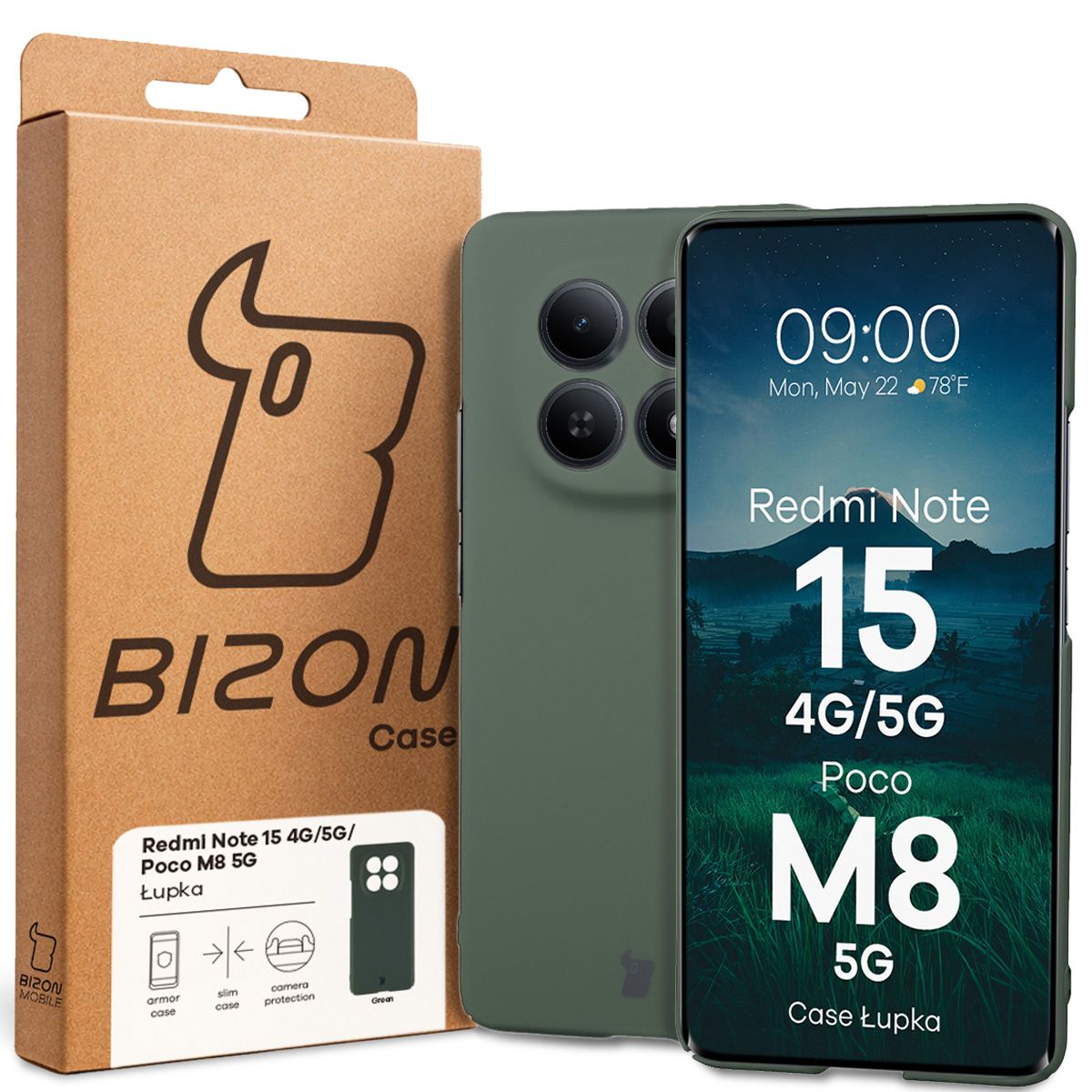 Handyhülle für Xiaomi Redmi Note 15 4G/5G / POCO M8 5G, Bizon Case Lupka, Grün