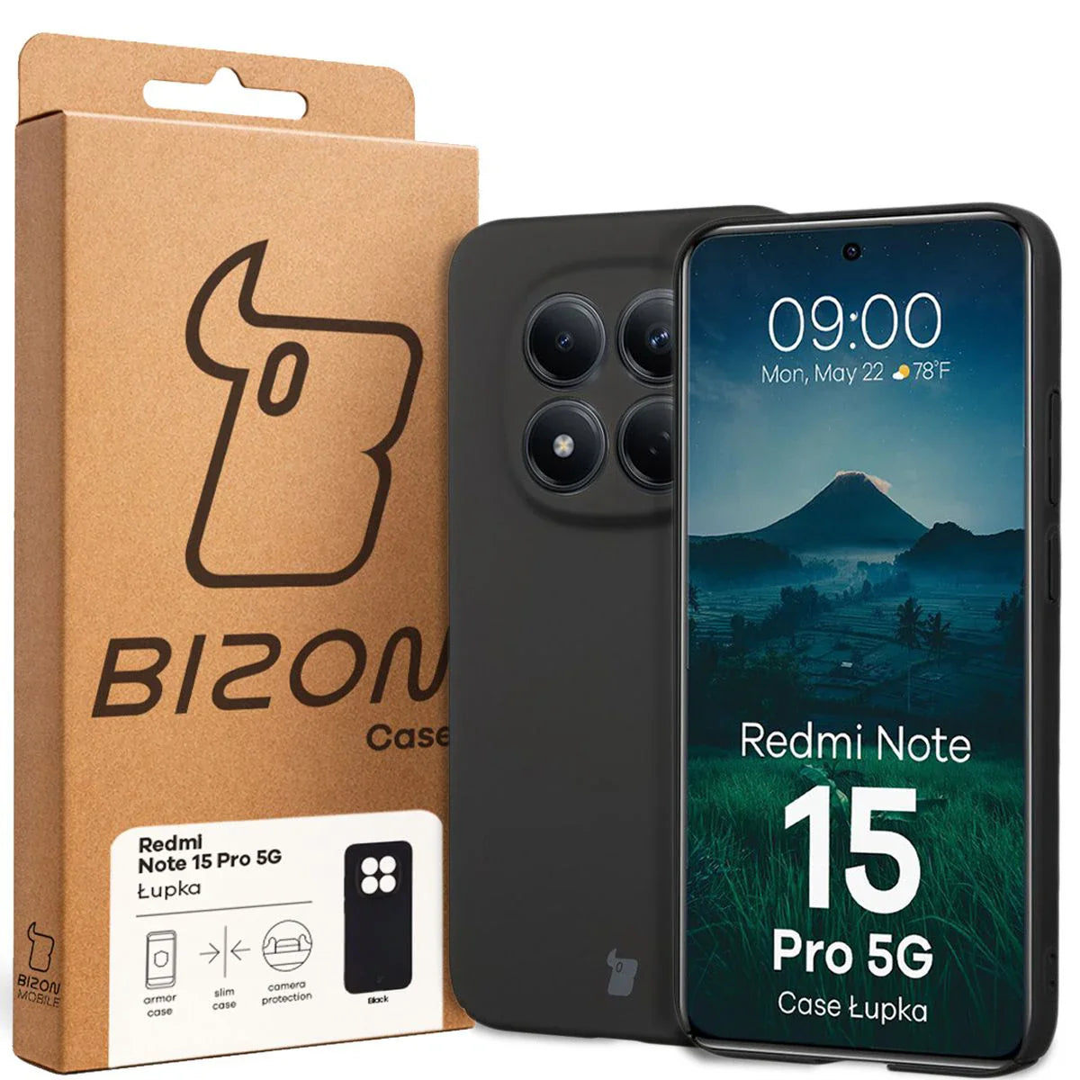 Handyhülle für Xiaomi Redmi Note 15 Pro 5G, Bizon Case Lupka, Schwarz