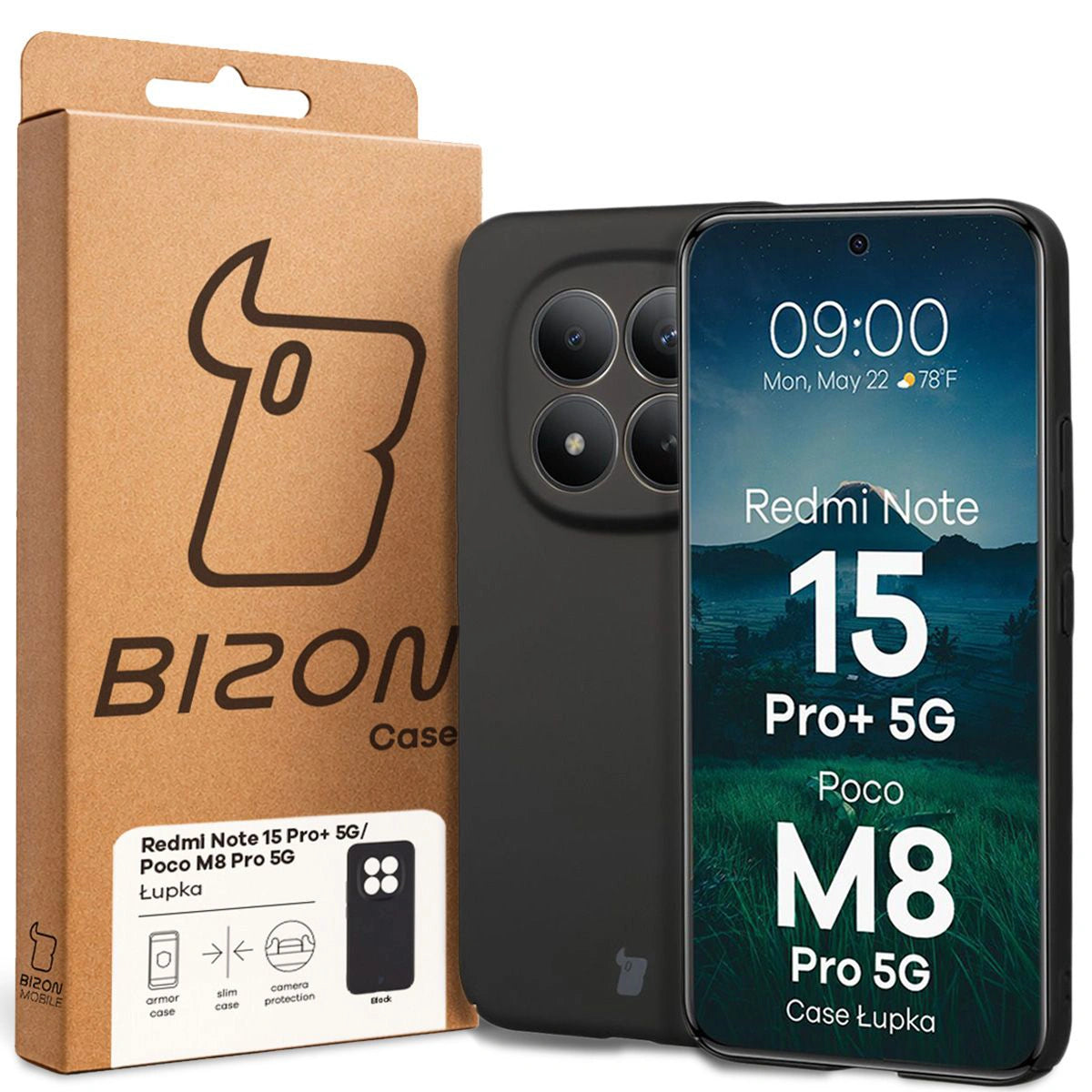 Handyhülle für Xiaomi Redmi Note 15 Pro Plus 5G / POCO M8 Pro 5G, Bizon Case Lupka, Schwarz