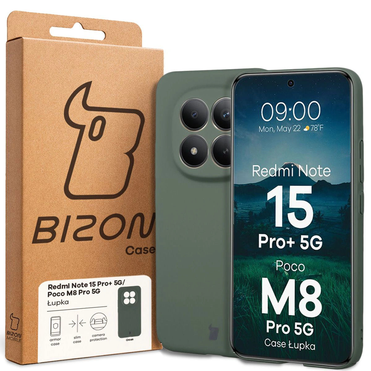 Handyhülle für Xiaomi Redmi Note 15 Pro Plus 5G / POCO M8 Pro 5G, Bizon Case Lupka, Grün