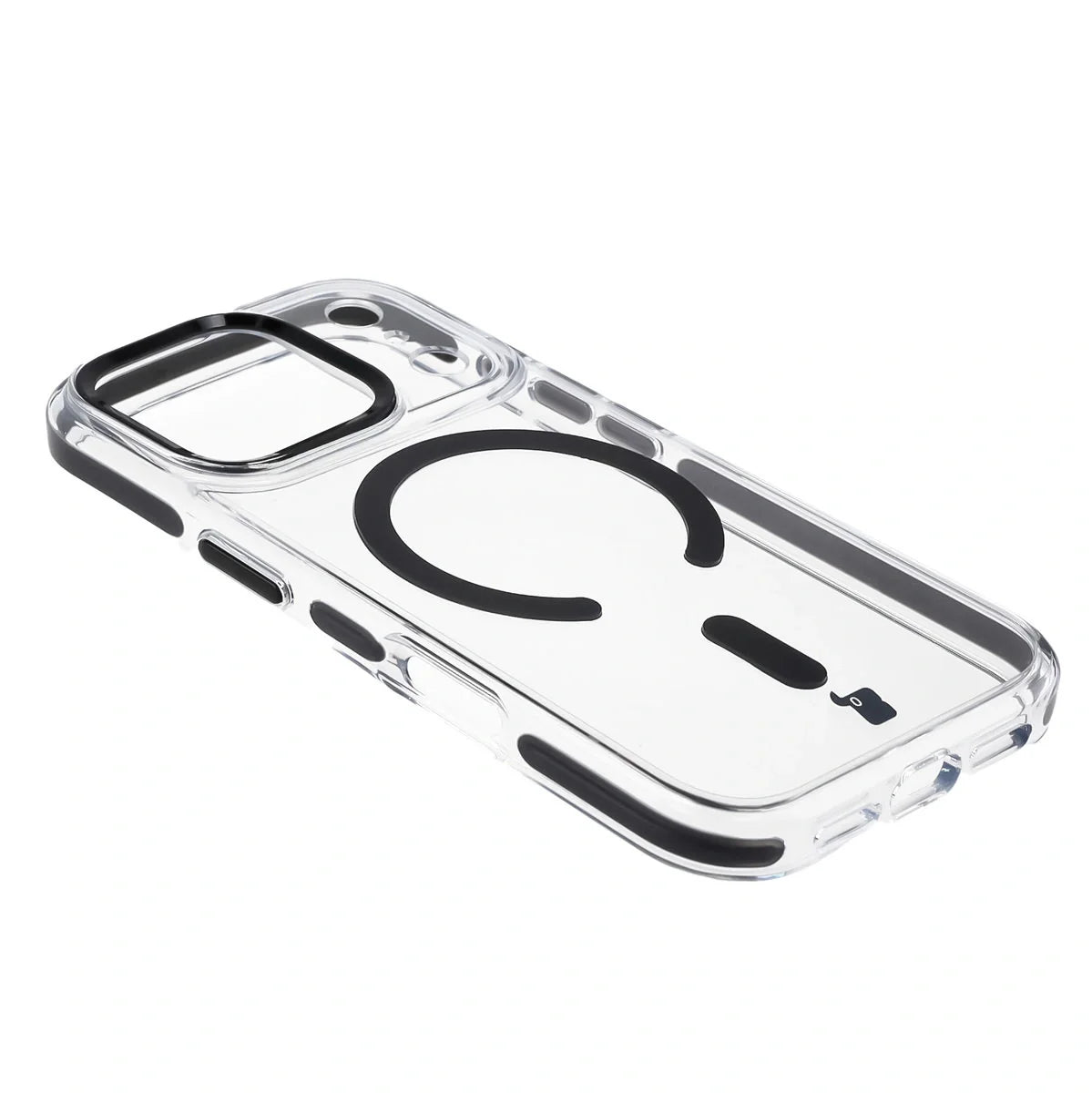 Handyhülle mit Magnetring für iPhone 17 Pro, Bizon Case Marco, Transparent mit schwarzem Rahmen