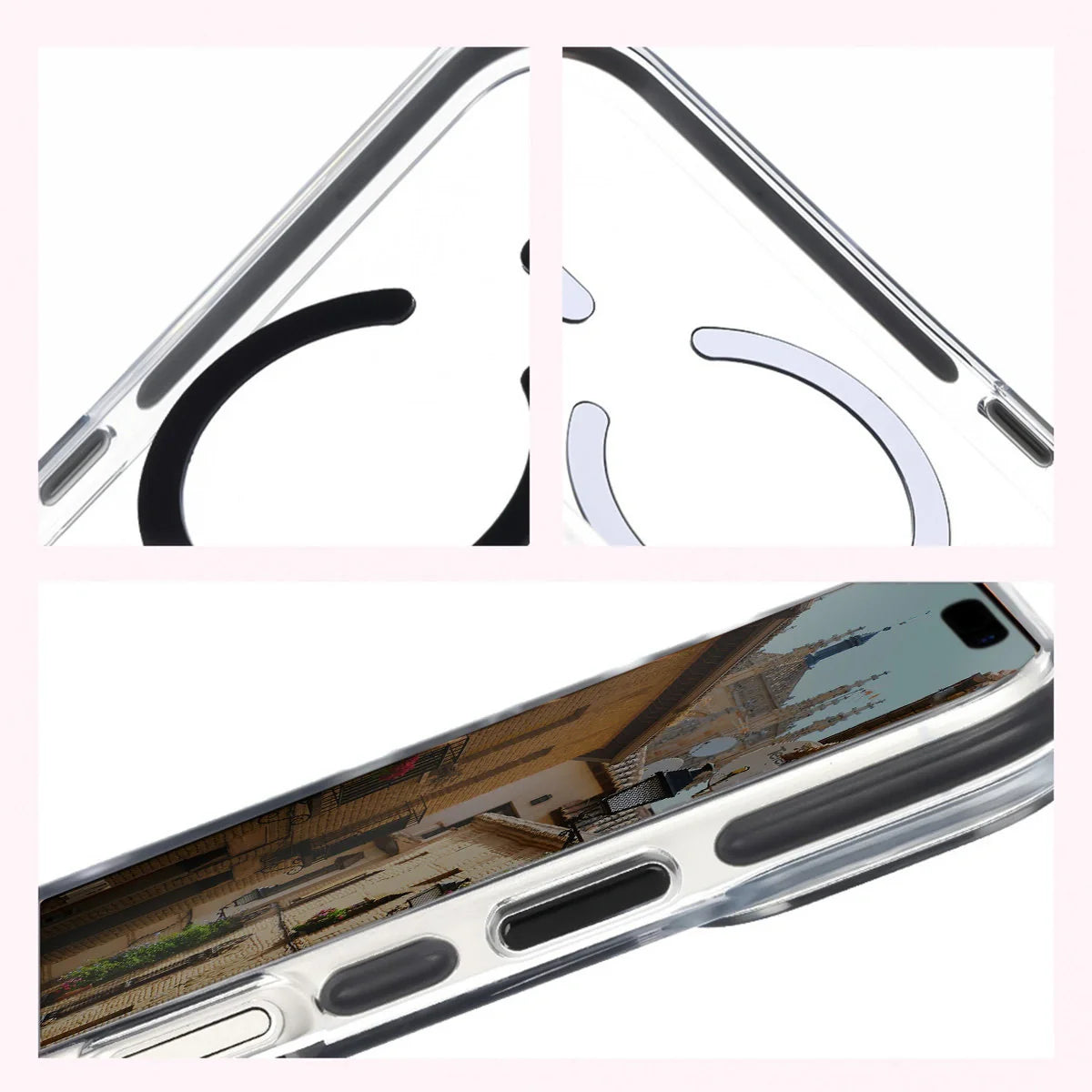 Handyhülle mit Magnetring für iPhone 17 Pro, Bizon Case Marco, Transparent mit schwarzem Rahmen