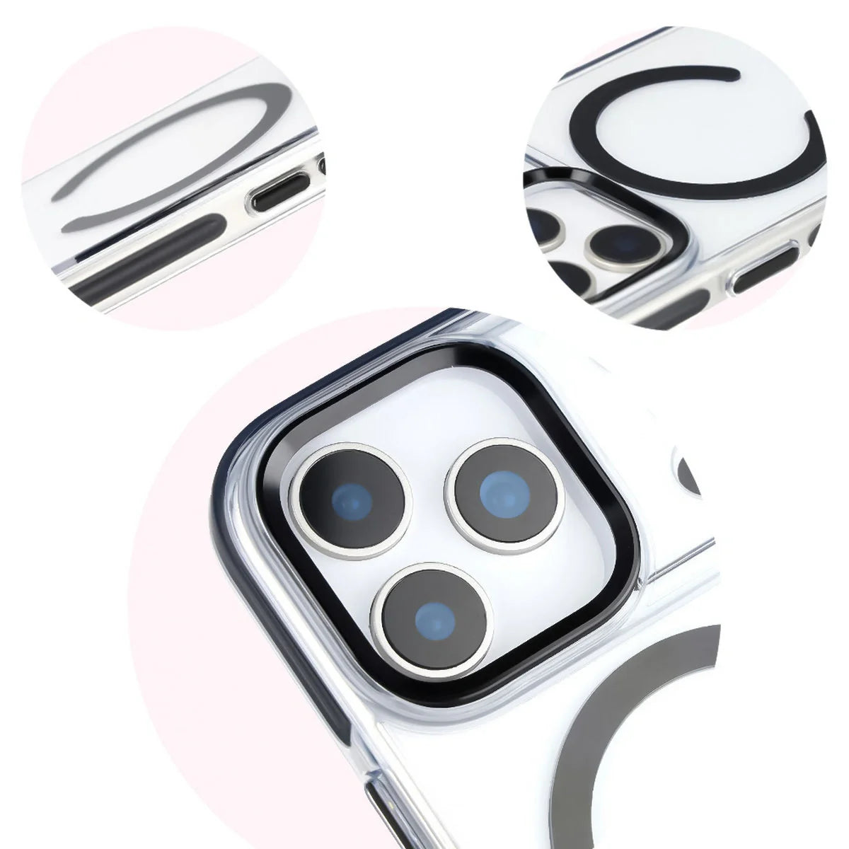 Handyhülle mit Magnetring für iPhone 17 Pro, Bizon Case Marco, Transparent mit schwarzem Rahmen