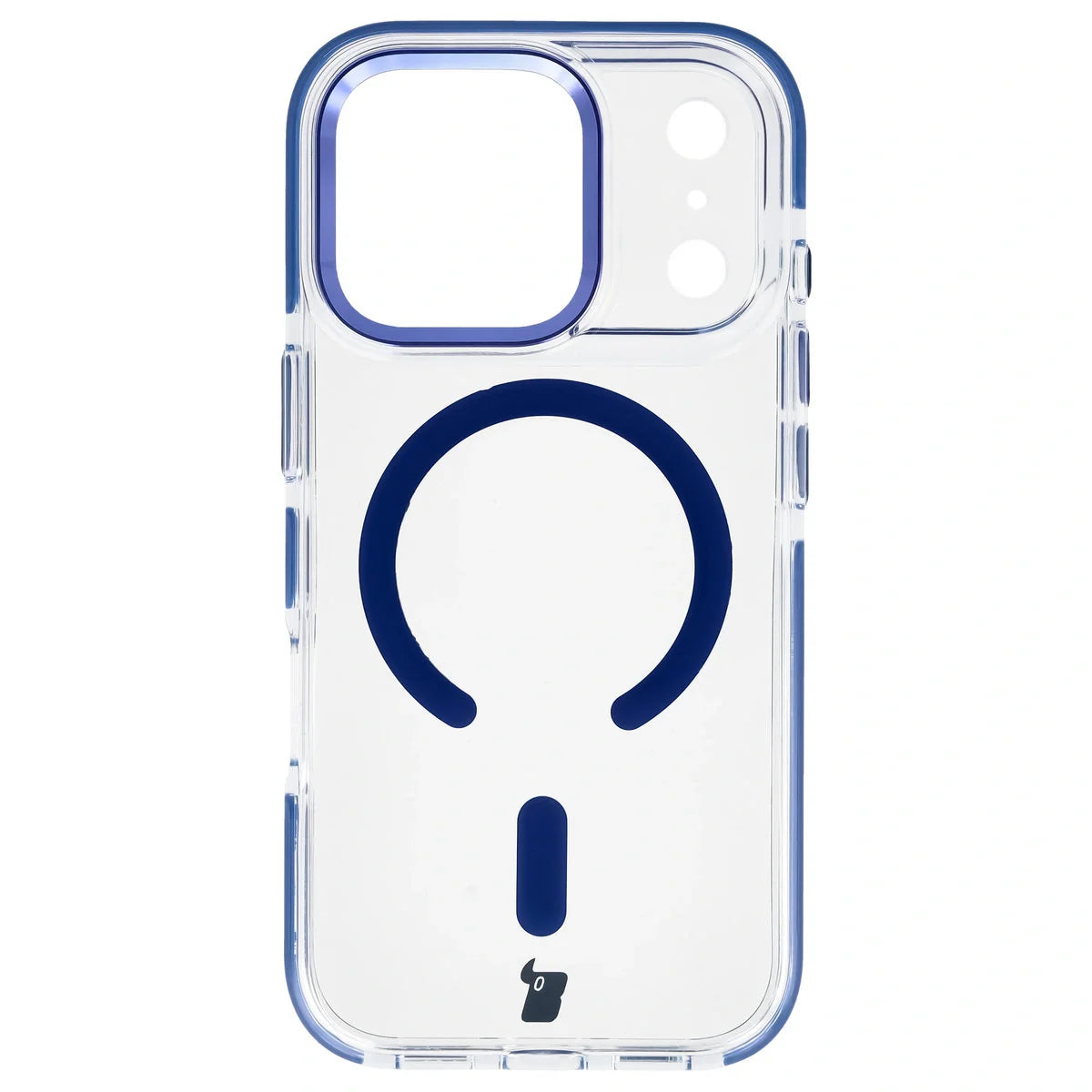 Handyhülle mit Magnetring für iPhone 17 Pro, Bizon Case Marco, Transparent mit blauem Rahmen