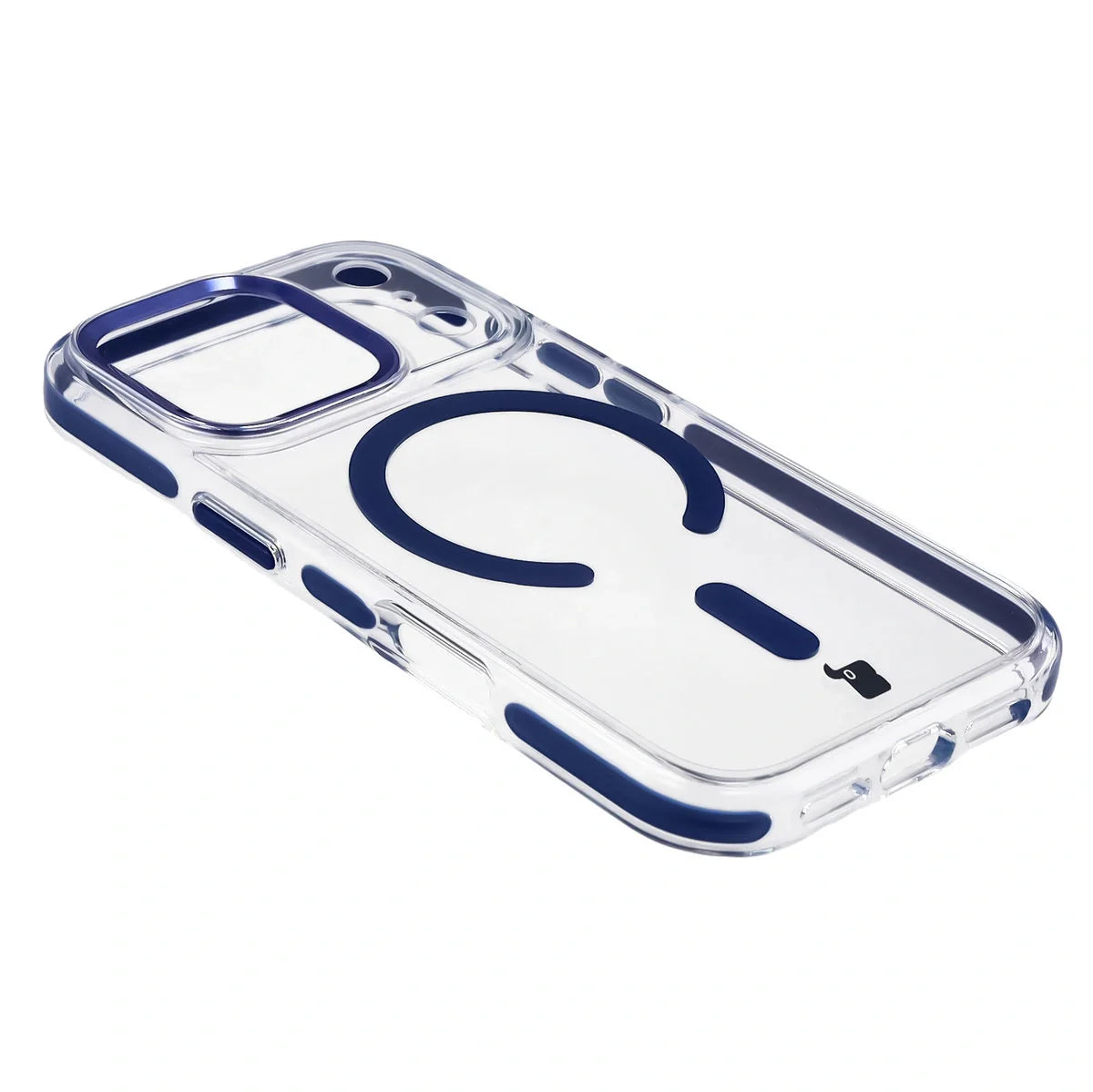 Handyhülle mit Magnetring für iPhone 17 Pro, Bizon Case Marco, Transparent mit blauem Rahmen