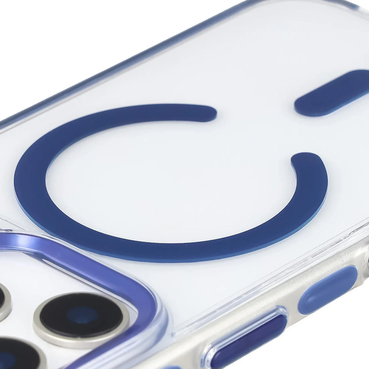 Handyhülle mit Magnetring für iPhone 17 Pro, Bizon Case Marco, Transparent mit blauem Rahmen