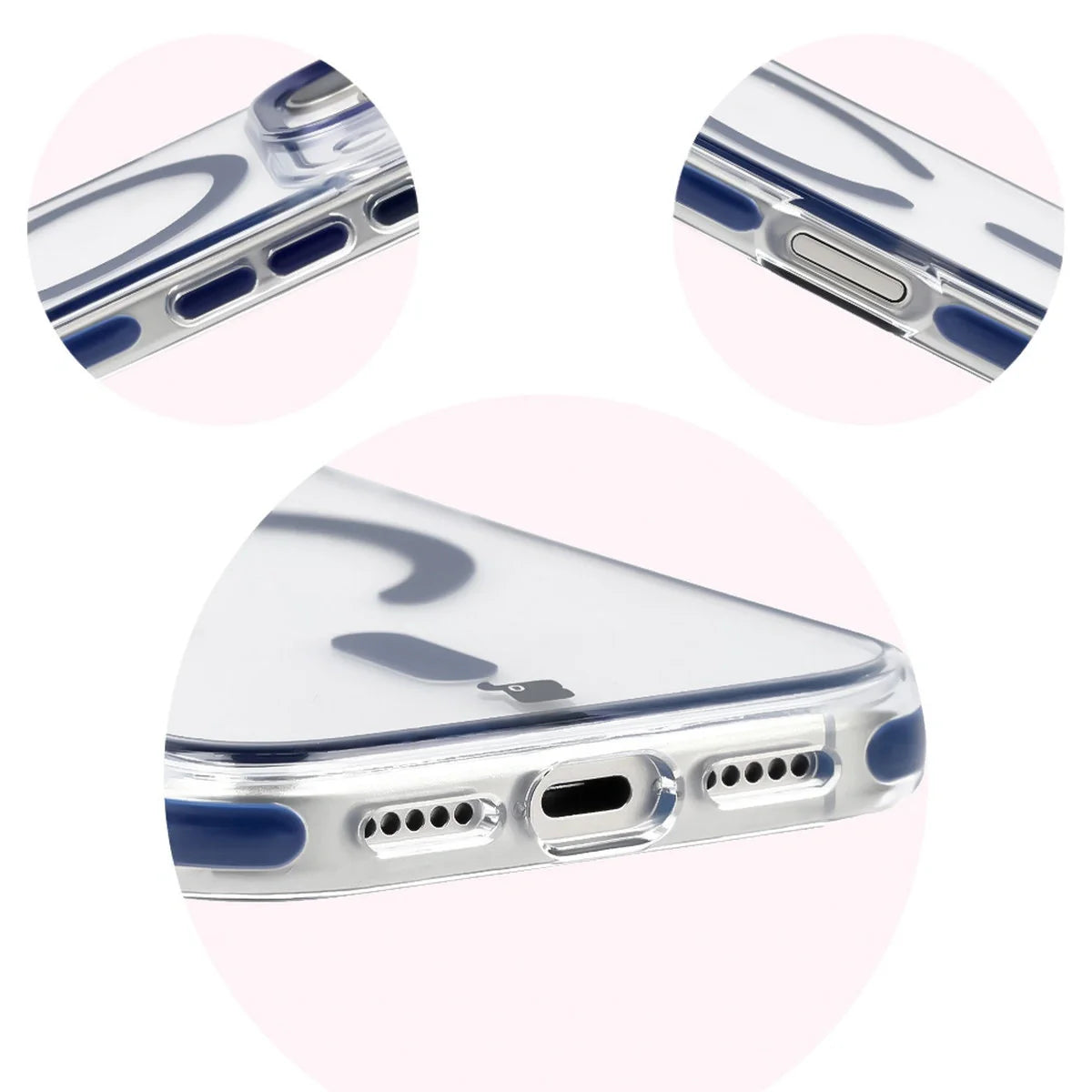 Handyhülle mit Magnetring für iPhone 17 Pro, Bizon Case Marco, Transparent mit blauem Rahmen