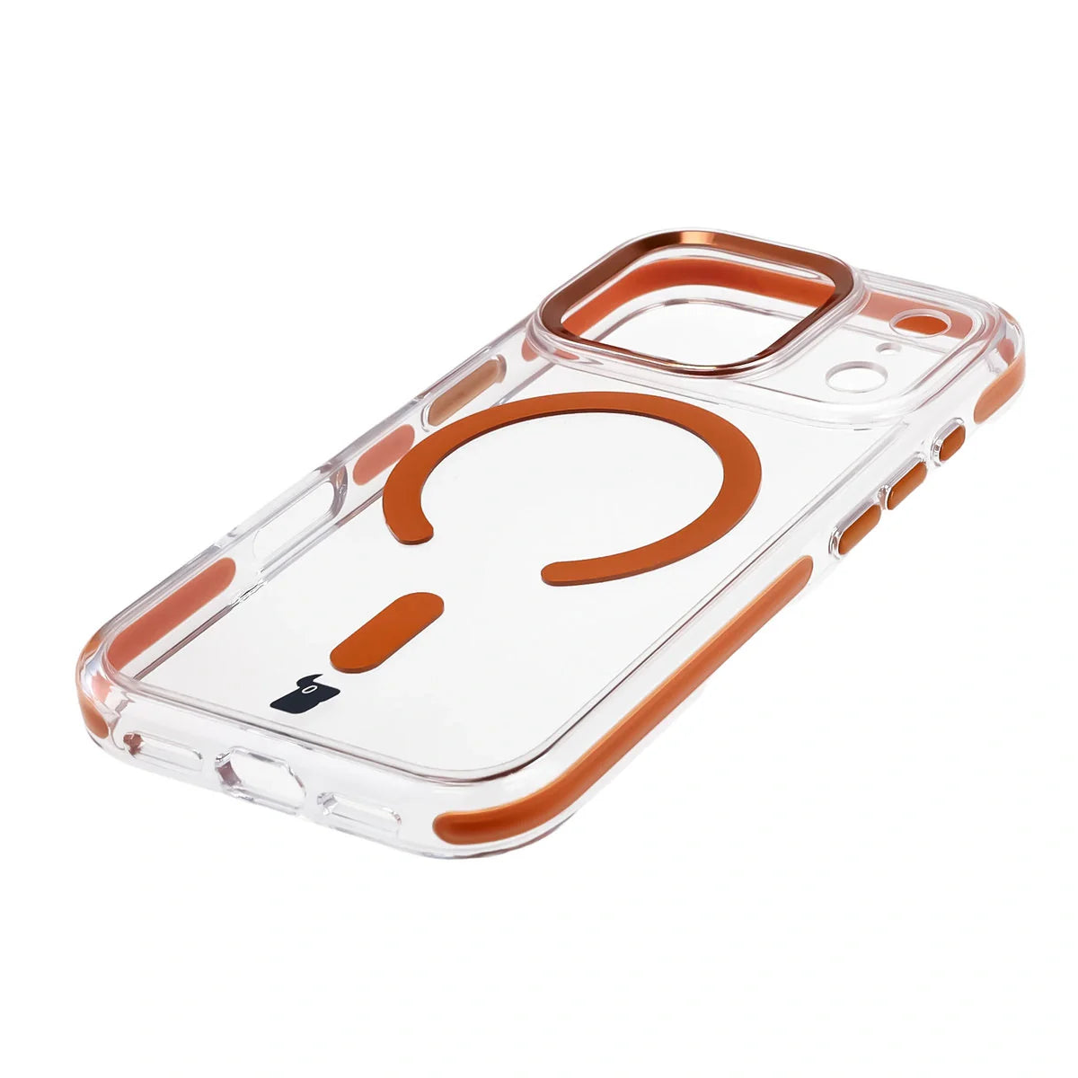Handyhülle mit Magnetring für iPhone 17 Pro, Bizon Case Marco, Transparent mit orangem Rahmen