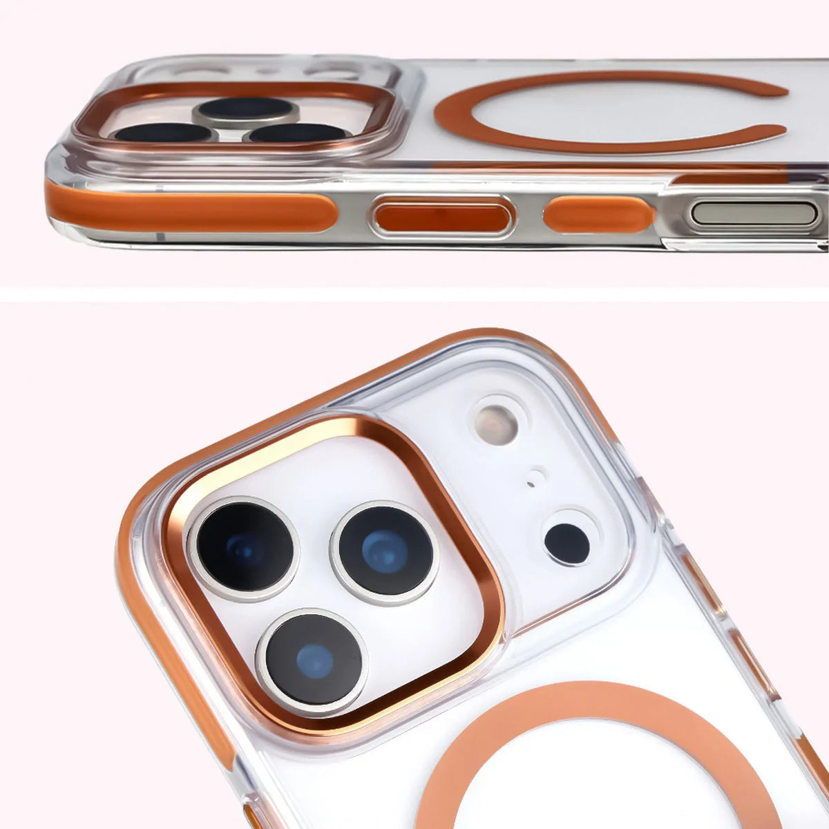 Handyhülle mit Magnetring für iPhone 17 Pro, Bizon Case Marco, Transparent mit orangem Rahmen