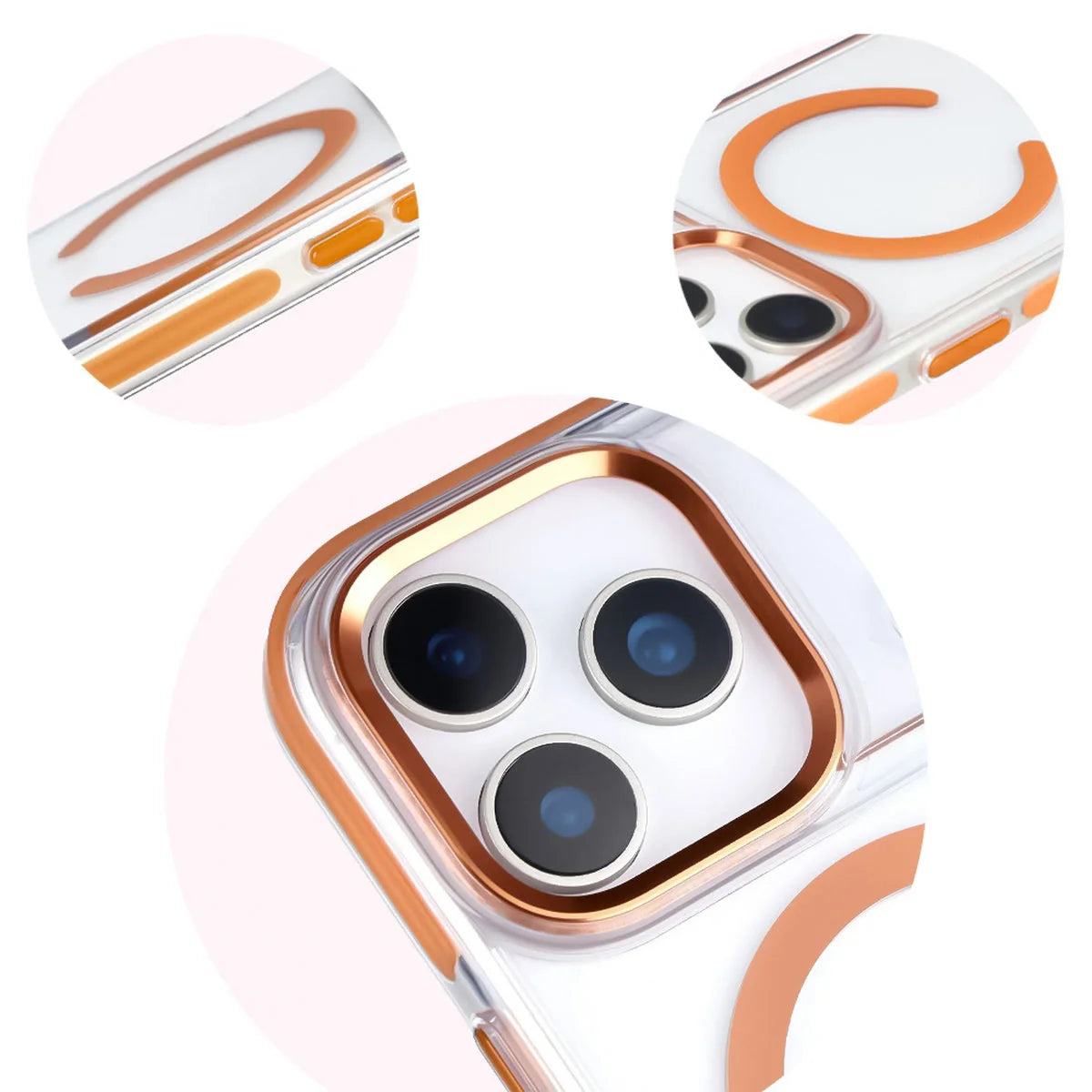 Handyhülle mit Magnetring für iPhone 17 Pro, Bizon Case Marco, Transparent mit orangem Rahmen