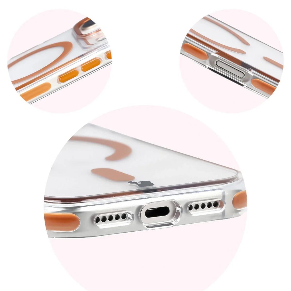 Handyhülle mit Magnetring für iPhone 17 Pro, Bizon Case Marco, Transparent mit orangem Rahmen