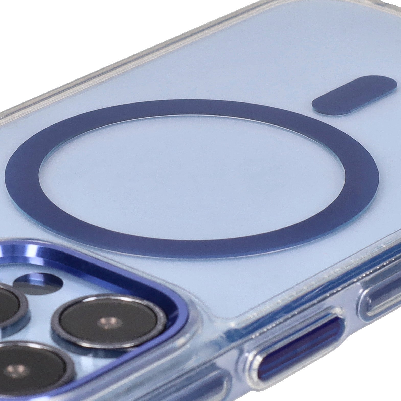 Handyhülle mit Magnetring für iPhone 13 Pro, Bizon Case Marco, Transparent mit blauem Rahmen