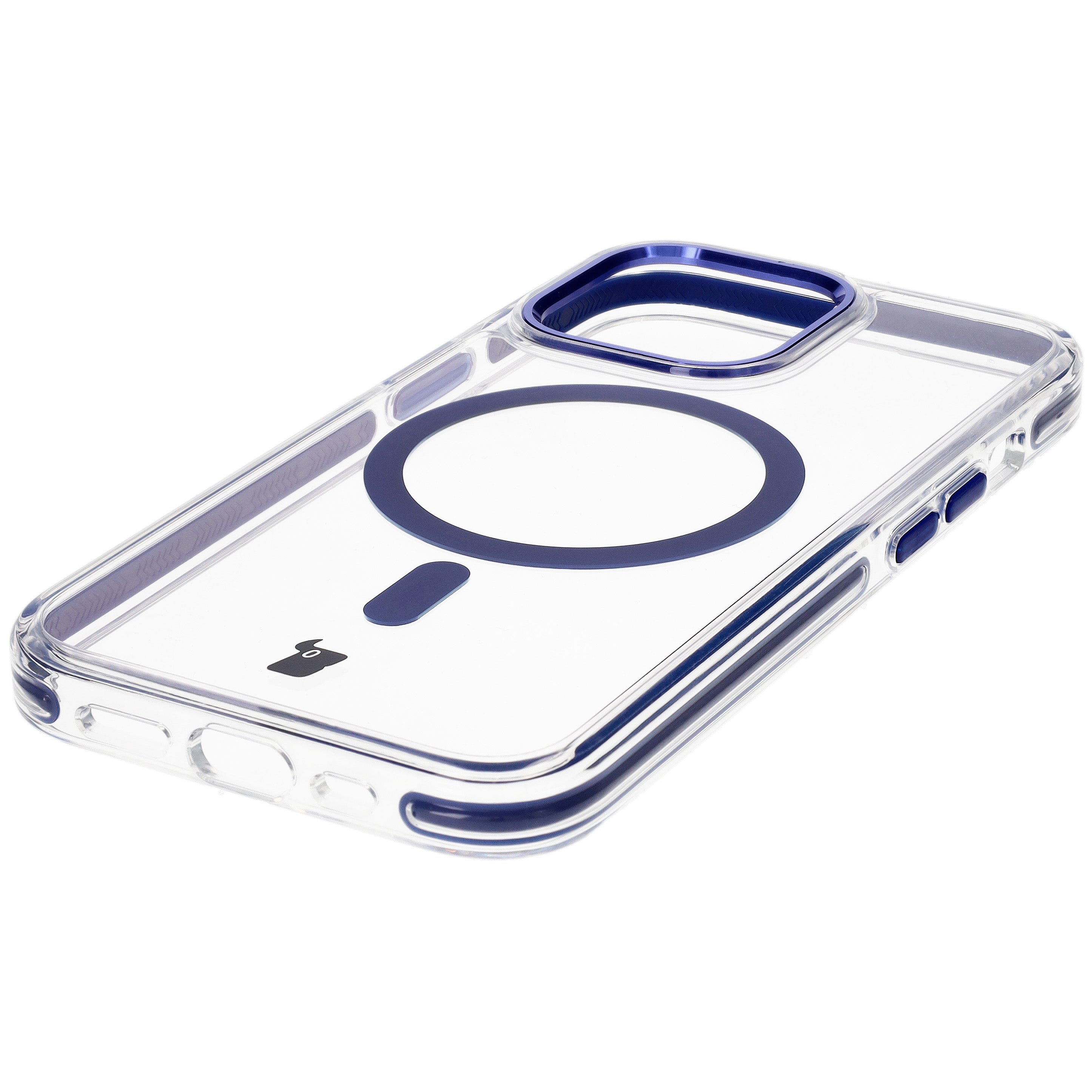 Handyhülle mit Magnetring für iPhone 13 Pro, Bizon Case Marco, Transparent mit blauem Rahmen
